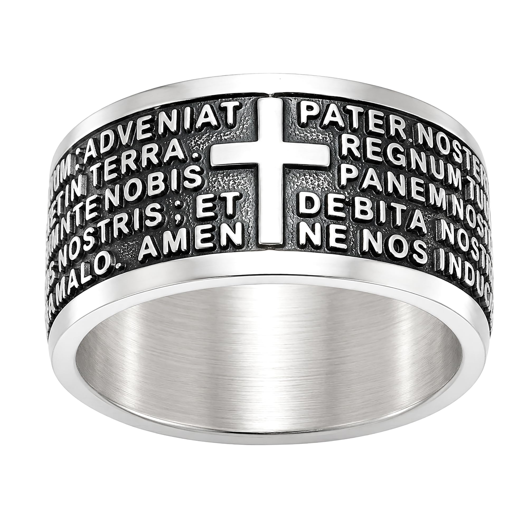 Gioielli Aurum - Ring für Herren und Damen, 925er Silber, Vaterunser lateinisches Gebet, religiös, brüniert, handgefertigt, hergestellt in Italien, nickelfrei, hypoallergen, Geschenkidee für Jungen