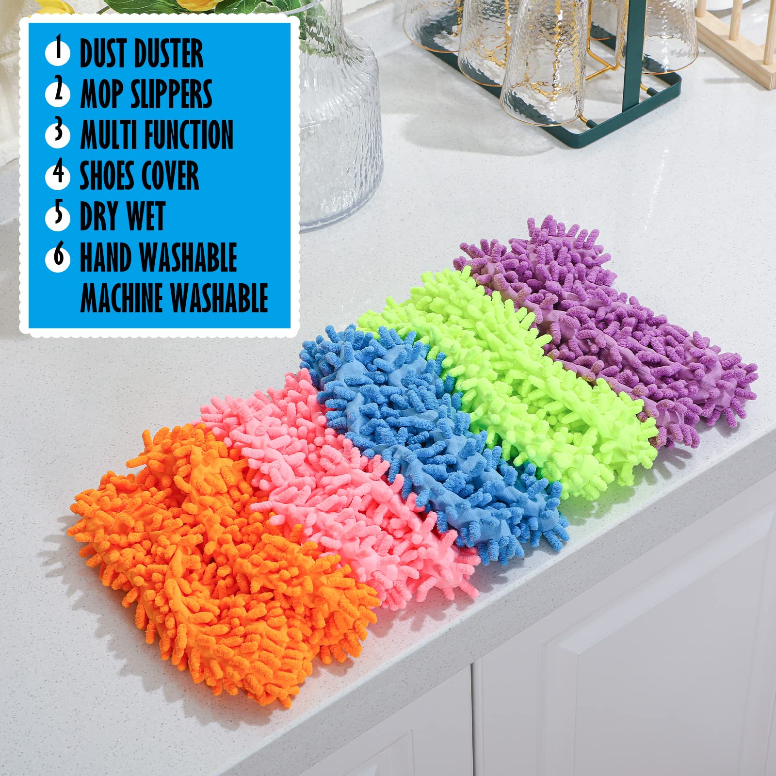 Lot de 40 paires de chaussons en microfibre réutilisables et lavables - Pour nettoyage du sol, maison, bureau, salle de bain, Bleu, rose, violet, orange, vert, Taille unique