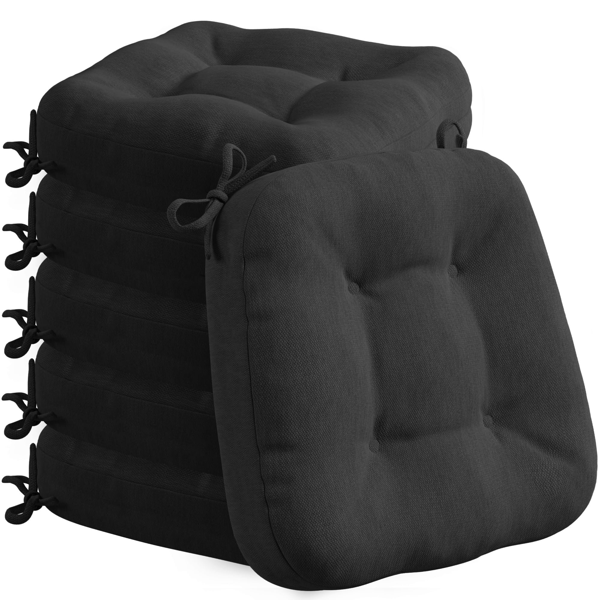 Codi Kitchen Seat Cushions 6 Pack, 8cm Thick Chair Pads For Garden, Black