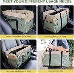 Console de centre siège de voiture de chien pour petits chiens,PU Siège de booster de voiture en cuir petit chien, pliable avec crochet de protection sans danger Straps réglables et animal de poche de rangement jusqu'à 15lbs-Green