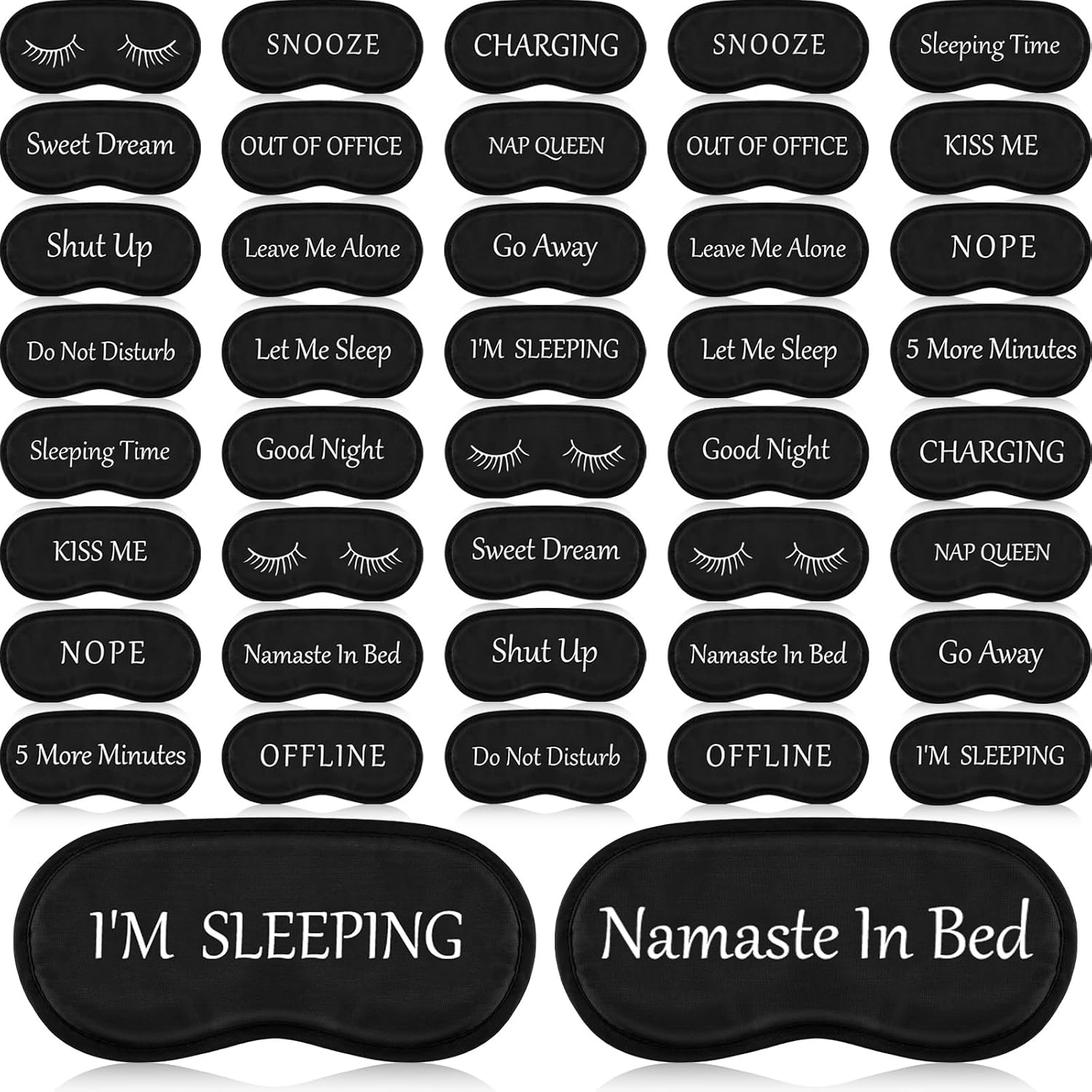 Eurzom 40 Pcs Funny Sleep Eye Mask Soft Night Sleep Mask Bulk for Sleeping Blackout Blindfolds with Adjustable Strap for Women Men Kids Travel Nap Meditation Party Gifts Favors(Black)