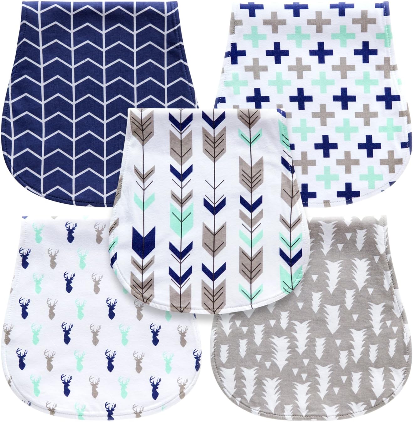 5-Pack Baby Burp Cloths for Boys, Triple Layer, Organic Cotton, Soft and Absorbent Towel, Burping Rags for Newborns Set