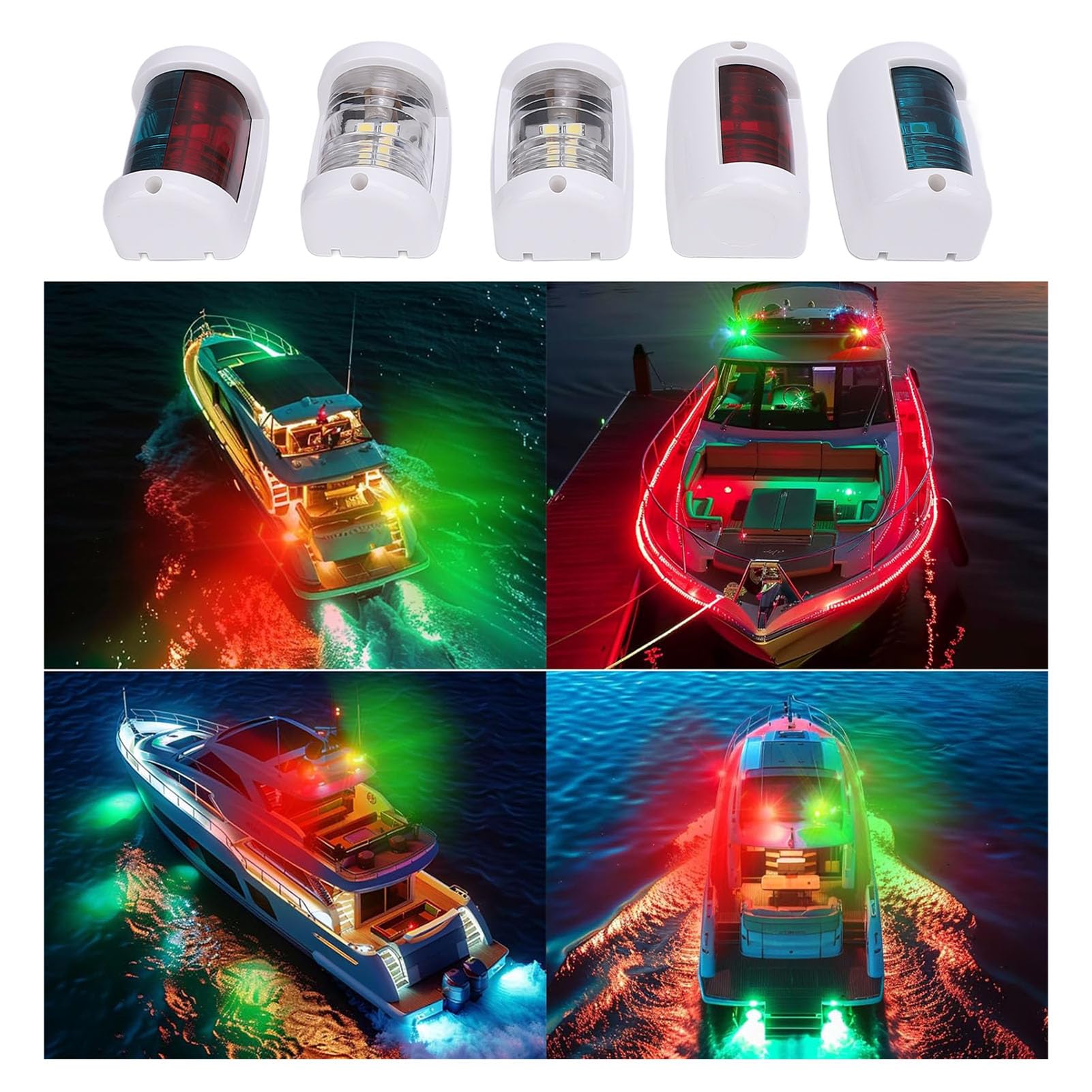 5 Piezas Kit Luces Navegación LED para Barco, Luces LED Navegación Verde Estribor Rojo Blanco Popa IP66, 12 V CC, para Embarcaciones hasta 12 m