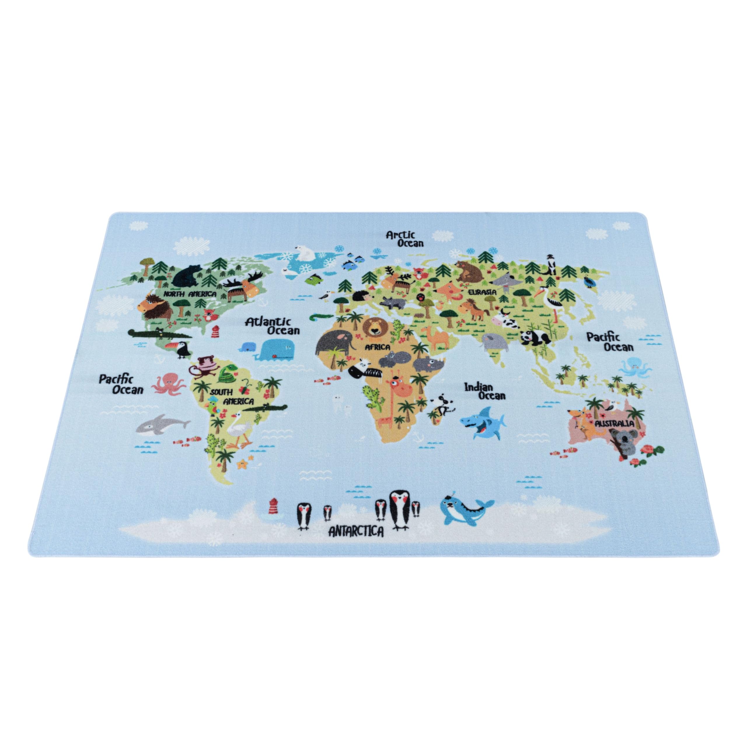 HomebyHome Tappeto per Bambini Tappeto Cameretta Bambino Disegno Animali Blu 80x120 cm - Tappeto Pelo Corto Tappeto Camera Ragazzo - Tappeto Camera dei Bambini Sala Giochi Tappeto Cameretta Bambina