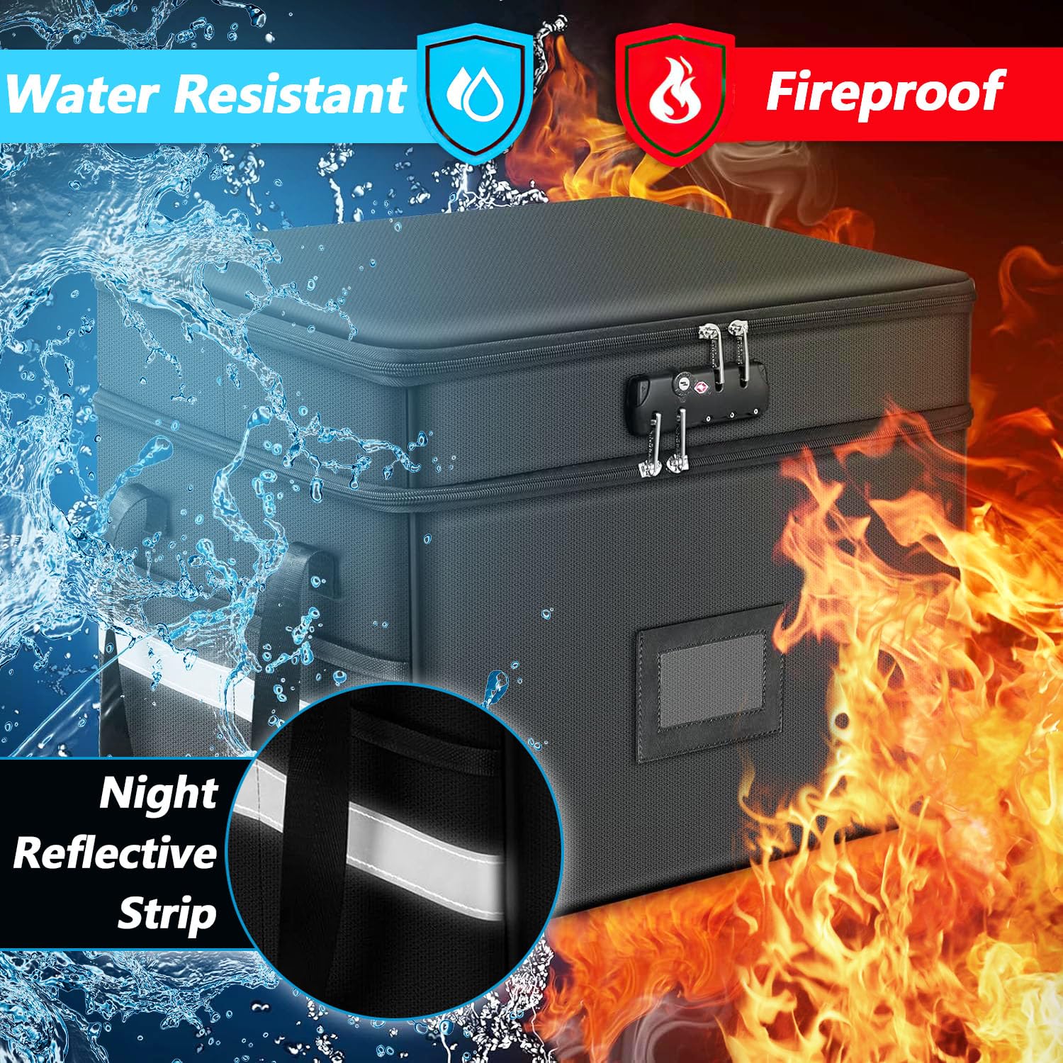 Aolawco Fireproof Document Box with Lock, 2 Layer Collapsible Document Storage Box with 10pcs Suspension Files - Image 2