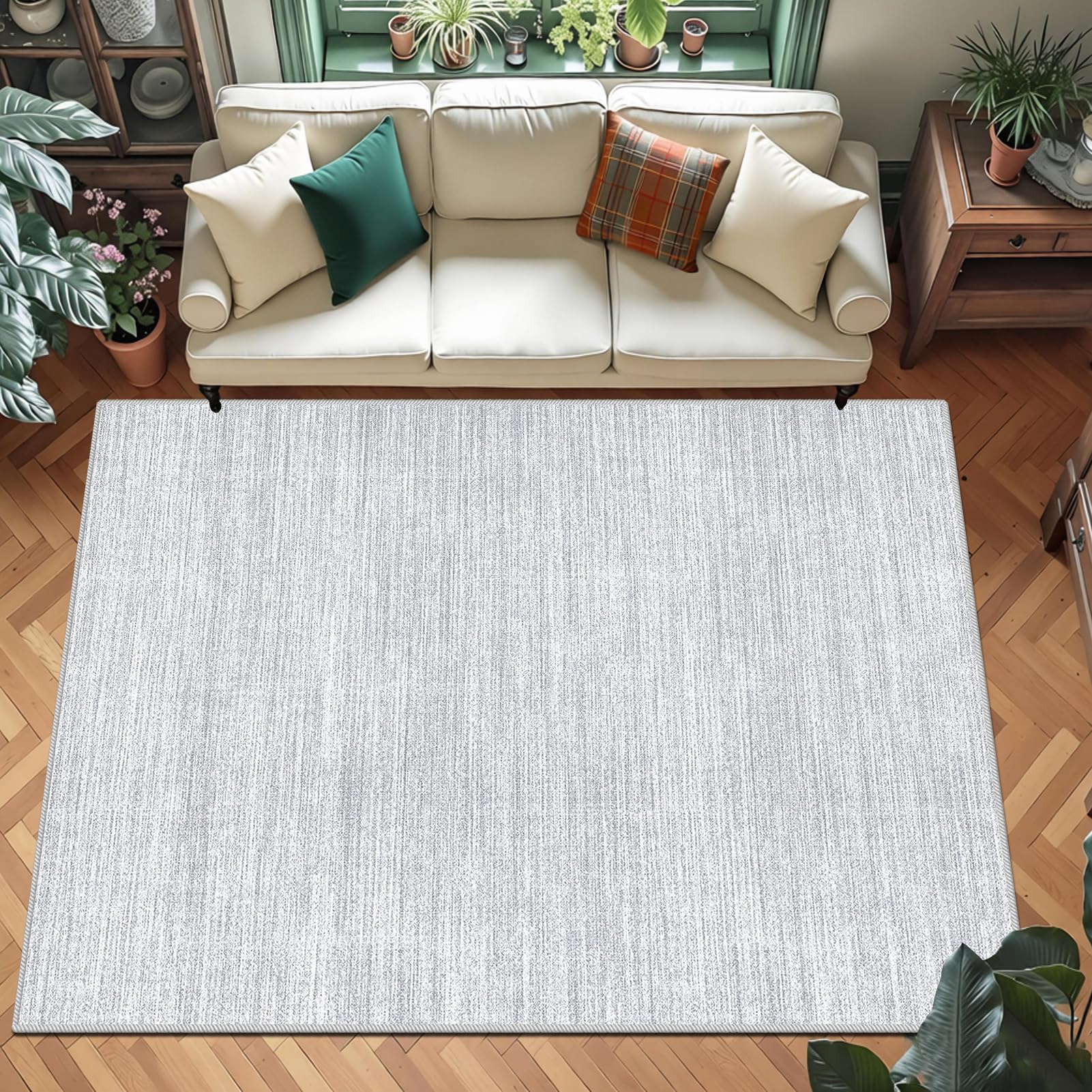 Dywan do salonu, można prać w pralce, 170 x 190 cm, dywanik kuchenny, antypoślizgowy, duży dywanik, krótkie runo, dywaniki przy łóżku, do sypialni, abstrakcyjny, szary, chodnik do przedpokoju