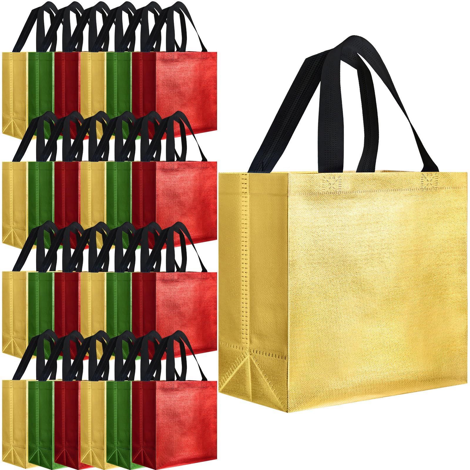 Eccliy 80 Pieces Gift Bags Set Glossy Reusable Tote Bags with Handles Grocery Bags for Wedding, Bachelorette Party, Christmas (Red, Gold, Green,Large)