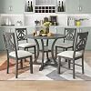 Merax 5 Piece Kitchen Table Set with Storage Shelf and Special-Shaped Legs, Retro Style Round Dining Table Set with Hollow Chair Back, Gray