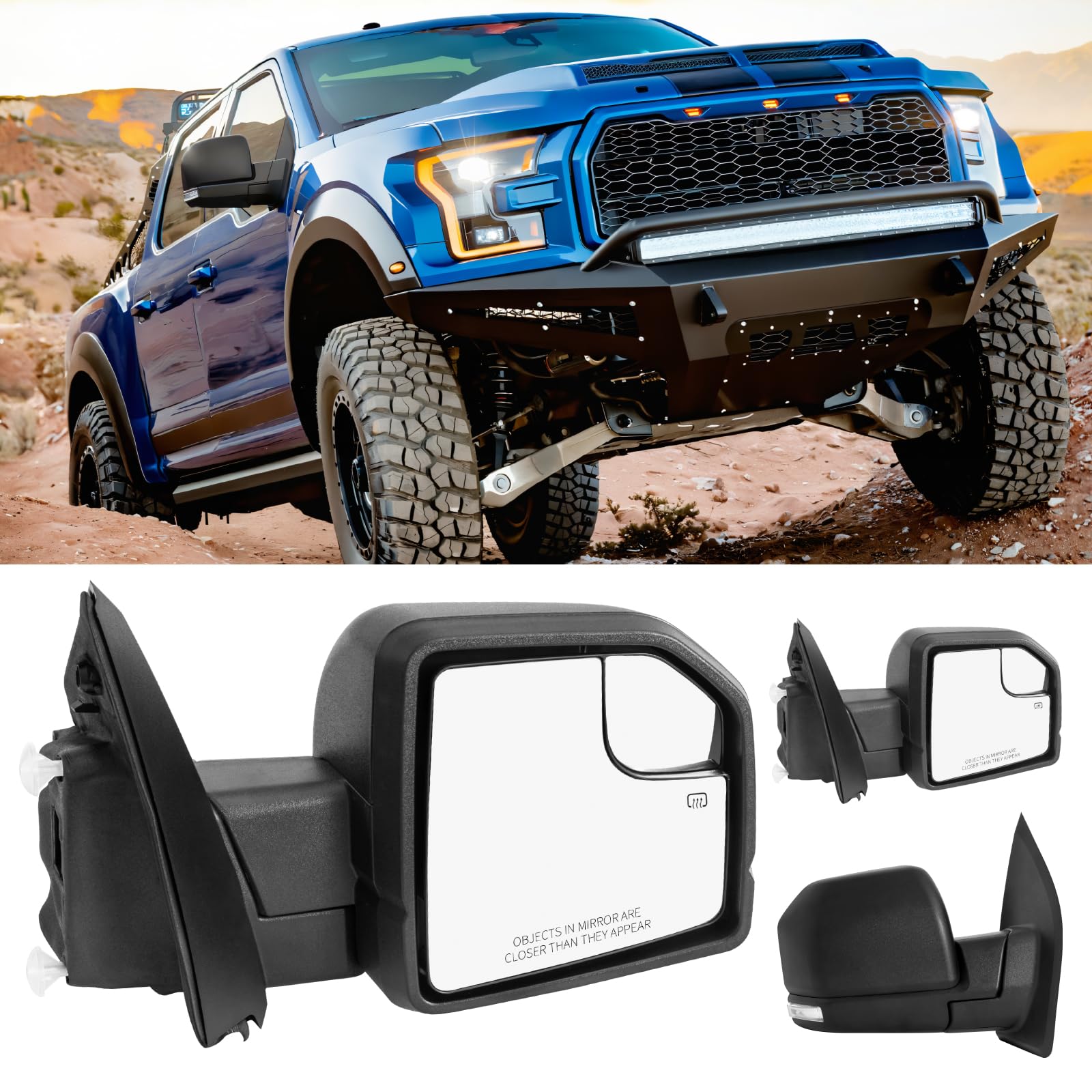 Passenger Side Mirror compatible with Ford F150 Side Mirror, w/Blind Spot Monitor, Heated, Turn Signal Light, Temperature Sensor # FL3Z-17683-CB