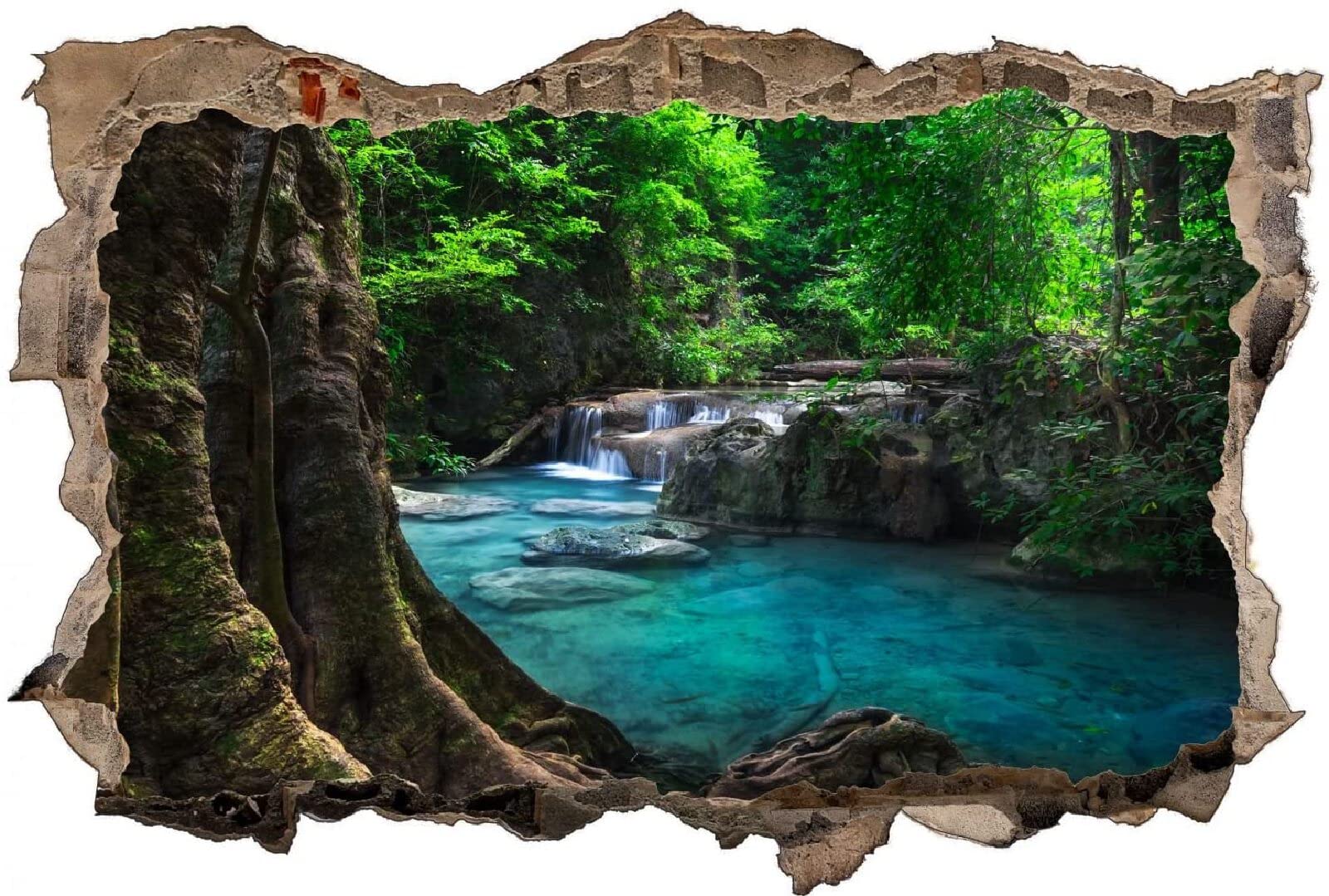 Naklejki ścienne 3D sztuka specjalny efekt widok na zewnątrz popękanej ściany dekoracyjne usuwalne zrób to sam winyl rzeka krajobraz natura naklejki ścienne tatuaż ścienny dla dzieci sypialnia salon mural 75 x 113 cm