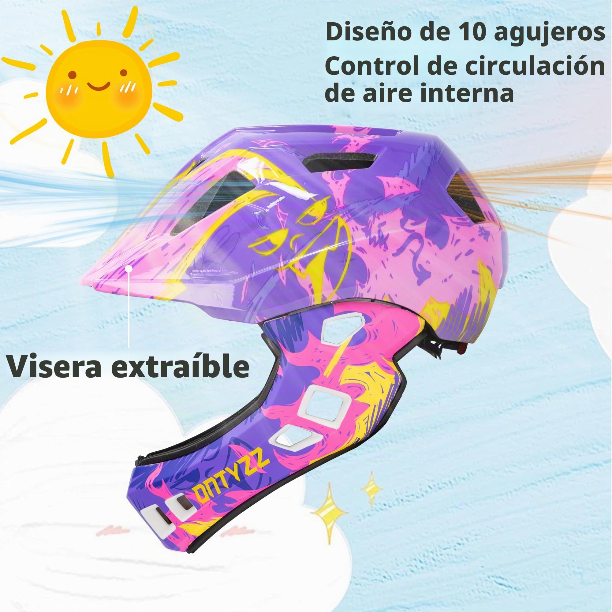 Casco Integral Niños Casco Bicicleta Niña Casco Bici con Mentonera Desmontable para MTB BMX Ciclismo Patines Scooter
