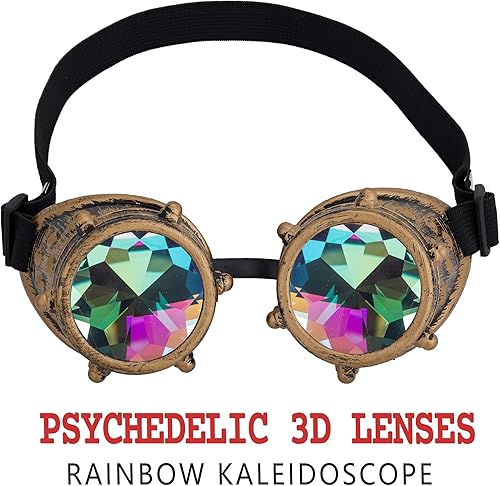 Miniatura 5 de Gafas caleidoscopio para raves trippy psicodélico steampunk con lentes de cristal de difracción de prisma arcoíris