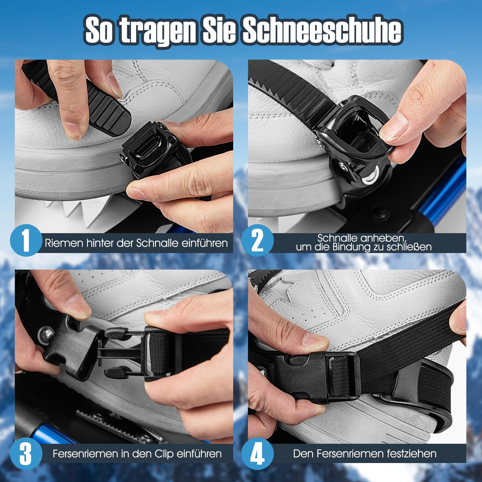 COSTWAY Schneeschuhe mit Steighilfe, Schuhgröße 38-45, Schneeschuhe mit Doppel-Ratschenbindungssystem, Aluminiumrahmen, Trekkingstöcke & Tragetasche, Gamaschen, für Herren, Damen