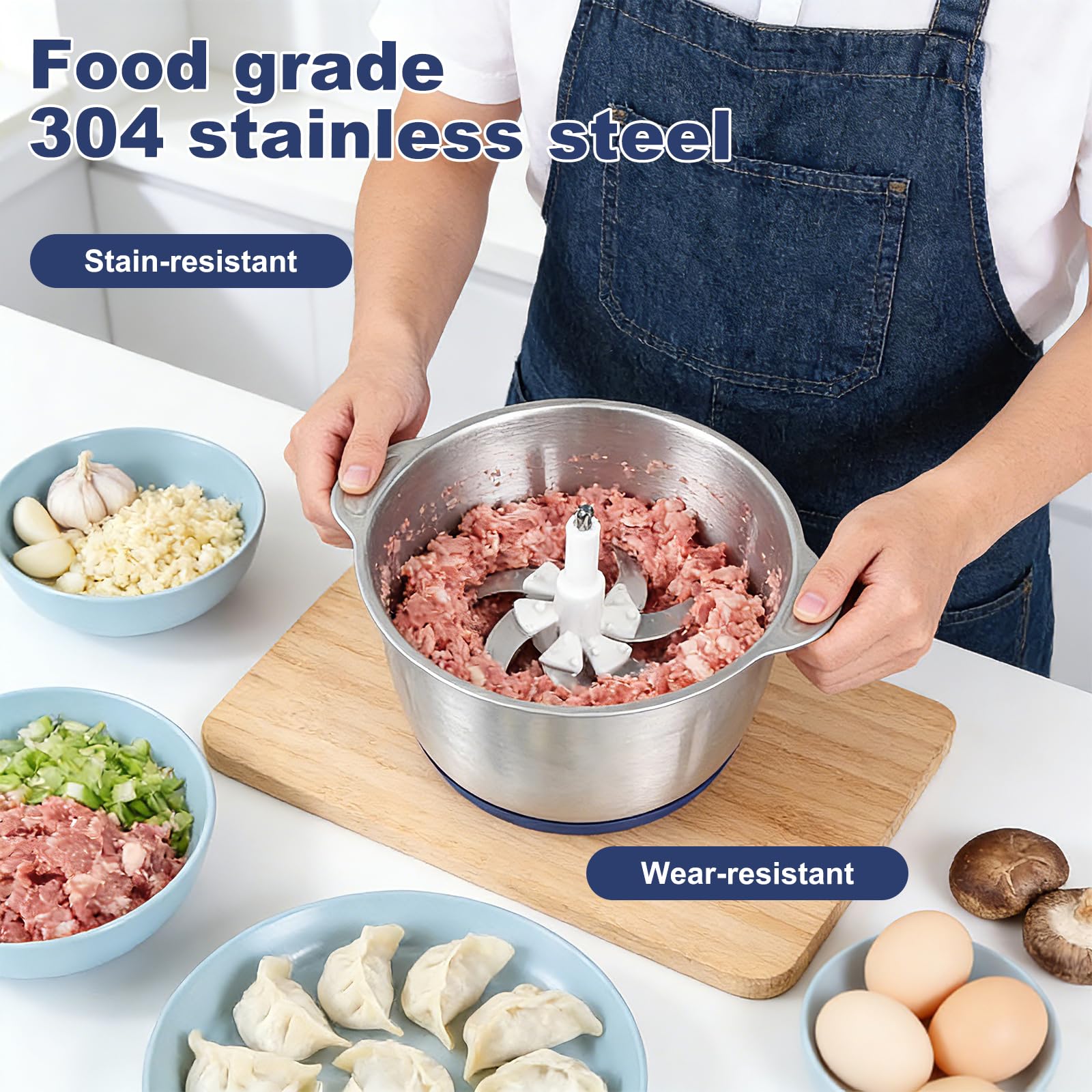 Zerkleinerer Küche Elektrisch 500W, 5L Edelstahl Zerkleinerer mit 5 Geschwindigkeiten Einstellbar für Gemüse, Multizerkleinerer Elektrisch, Obst & Fleisch