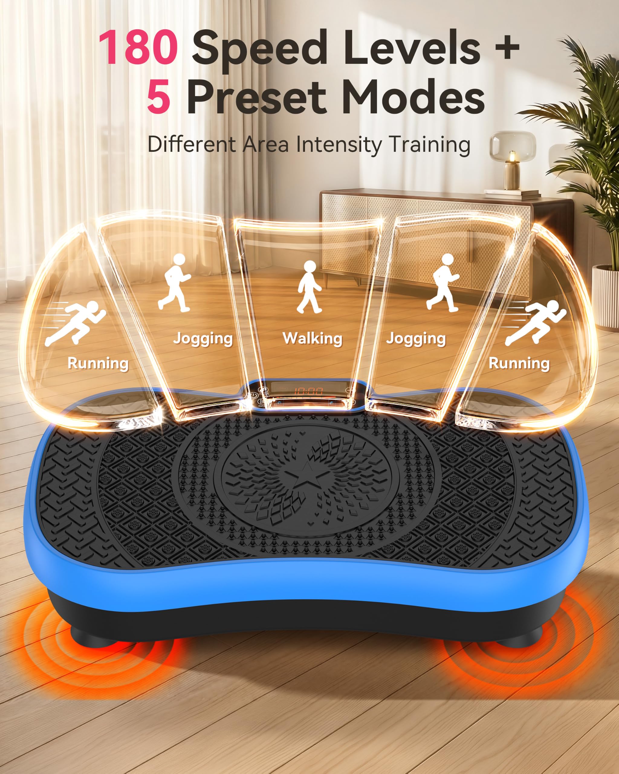 Pedana Vibrante, Vibration Plate Burever 180W, 200 Livelli di Intensità con 5 Programmi Preimpostati, Pedana Vibrante Per Allenamento Completo Con 2 Bande Elastiche E Telecomando