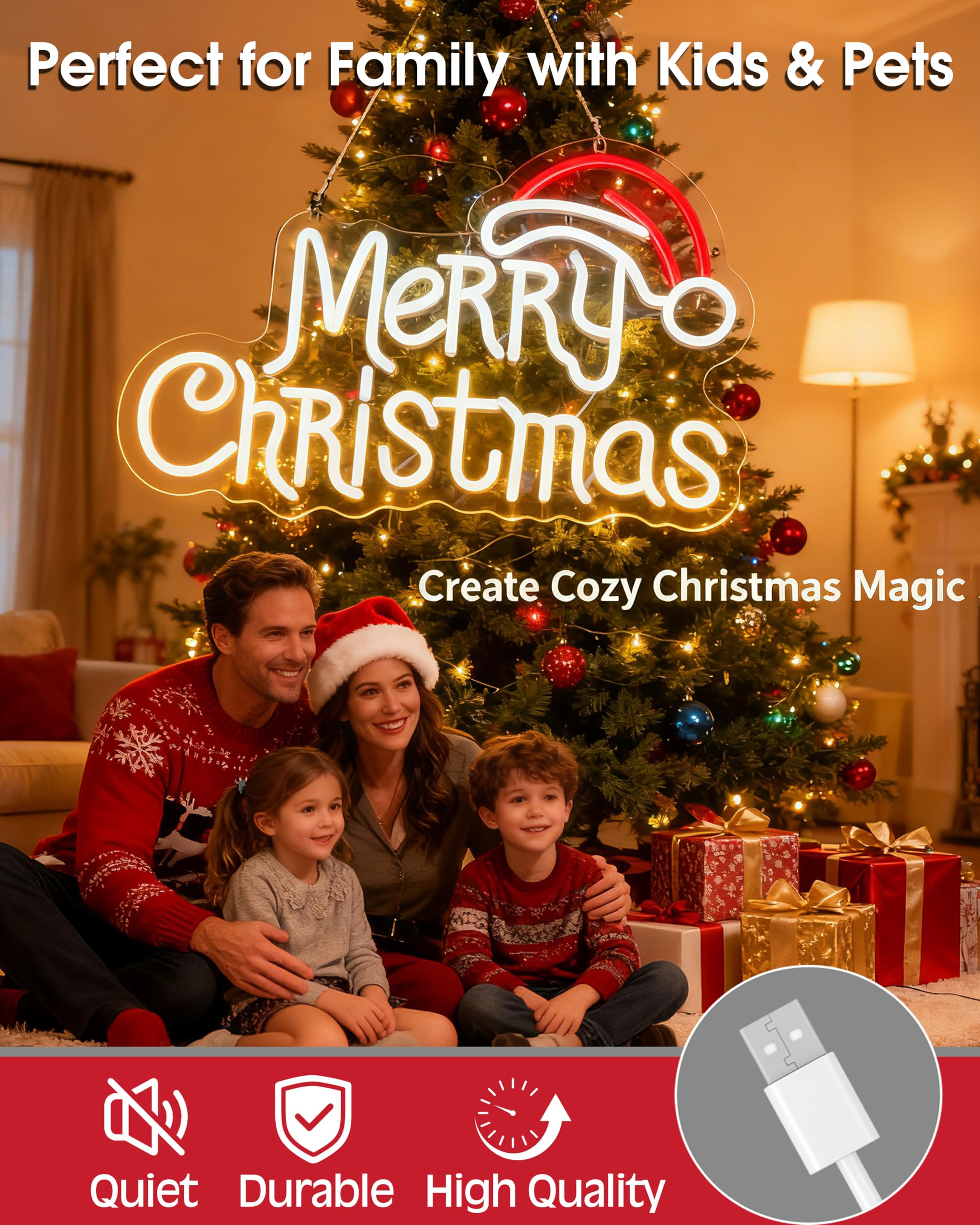 Letreros de neón de Feliz Navidad, letrero LED de sombrero de Papá Noel, alimentado por USB, para decoración de pared, decoración del hogar, para fiesta de Navidad, dormitorio, sala de estar