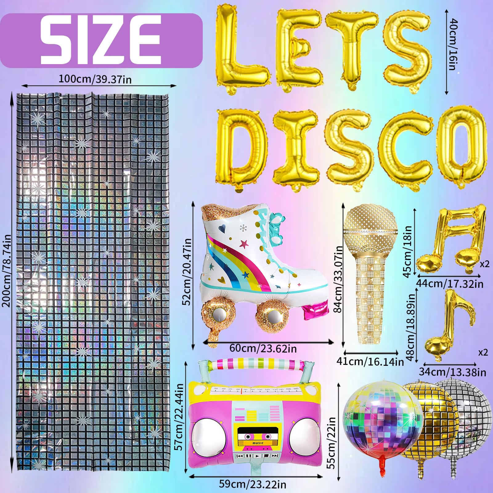 YOUYIKE Disco Ball Balloons, 21 PCS 4D Disco Foil Balloons, Radio, Microphone, Metallic Glitter Curtain - Image 2