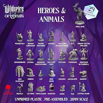 Amazon | 28個のミニチュア ヒーロー&アニマル DNDミニチュア用 28mm Amazon | 28個のミニチュア ヒーロー&アニマル DNDミニチュア用 28mm