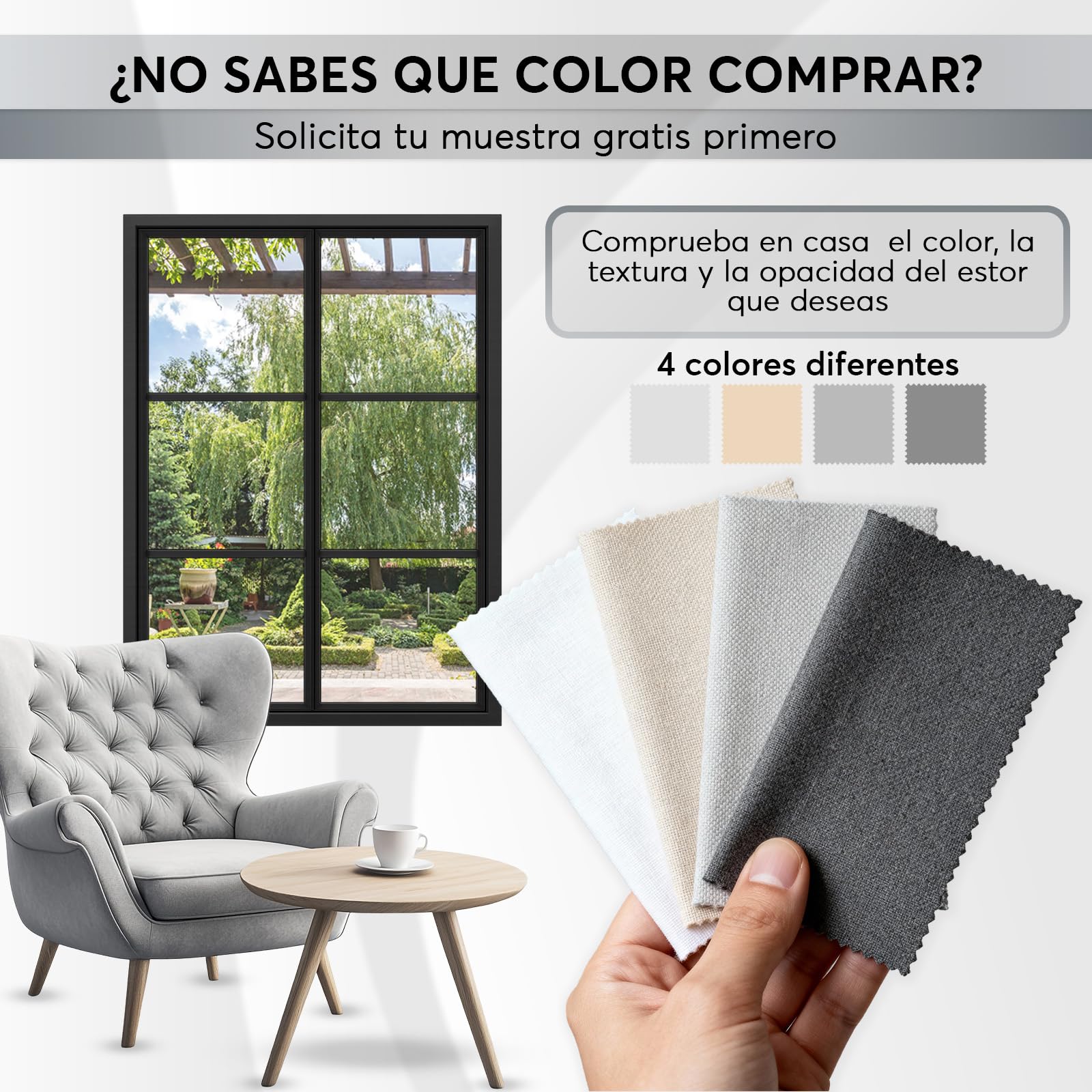 Estor Enrollable Translúcido Blanco a Medida - 120 Ancho x 180 Alto cm - Paso de Luz sin Visibilidad - Persiana para Ventanas, Puertas o Cocina - Instalación en Pared o Techo