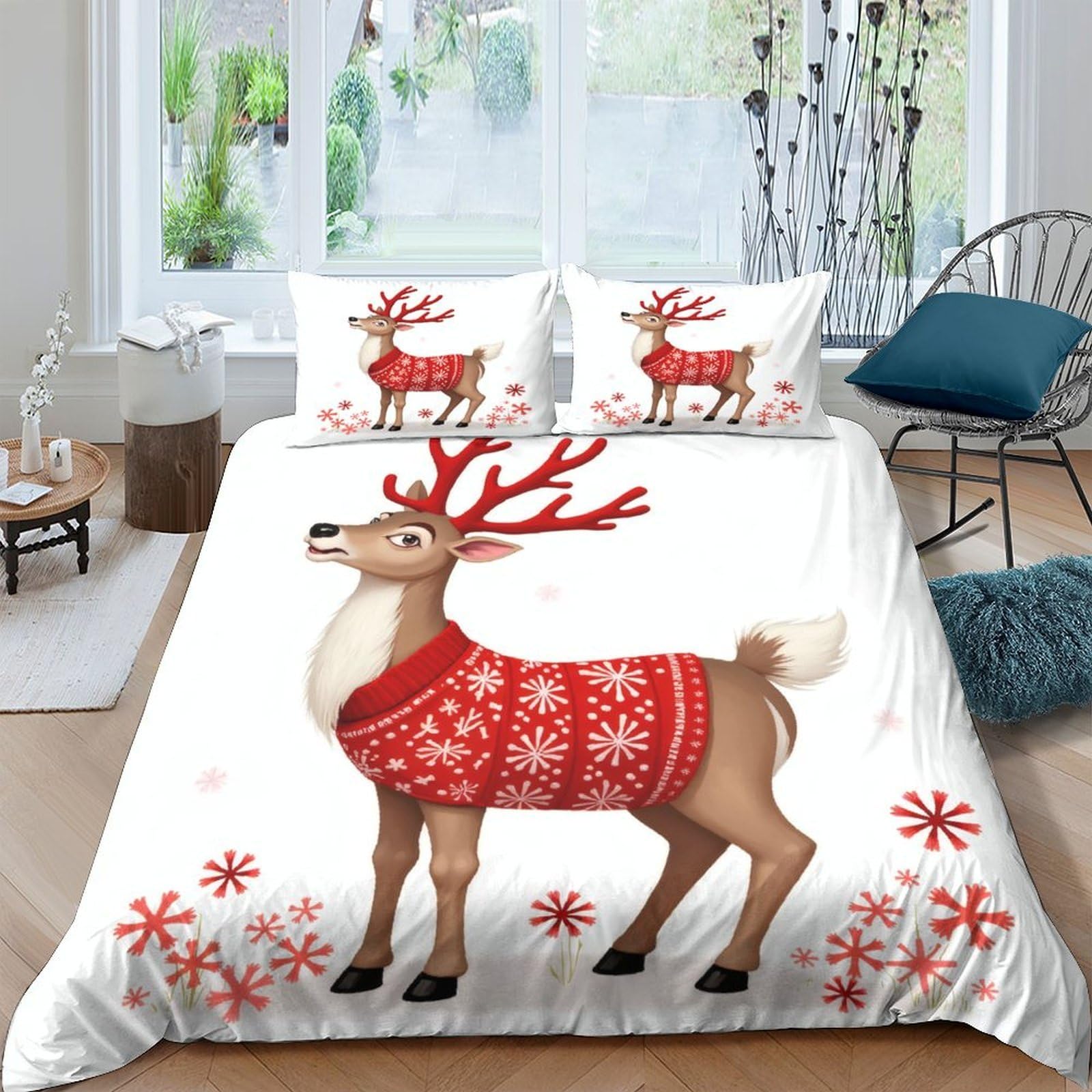 Ctjqhvkz Style-8 3D Printed Christmas Reindeer Fitted Sheet Microfiber Soft Winter Snowflake Bed Cover For Bedroom Dorm Decor Single（135X200cm）