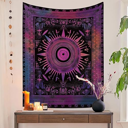 Miniatura 2 de Tapzen Tapiz de sol hippie con mandala celestial de chakras para dormitorio, tapiz vertical estético para colgar en la pared, astrología,