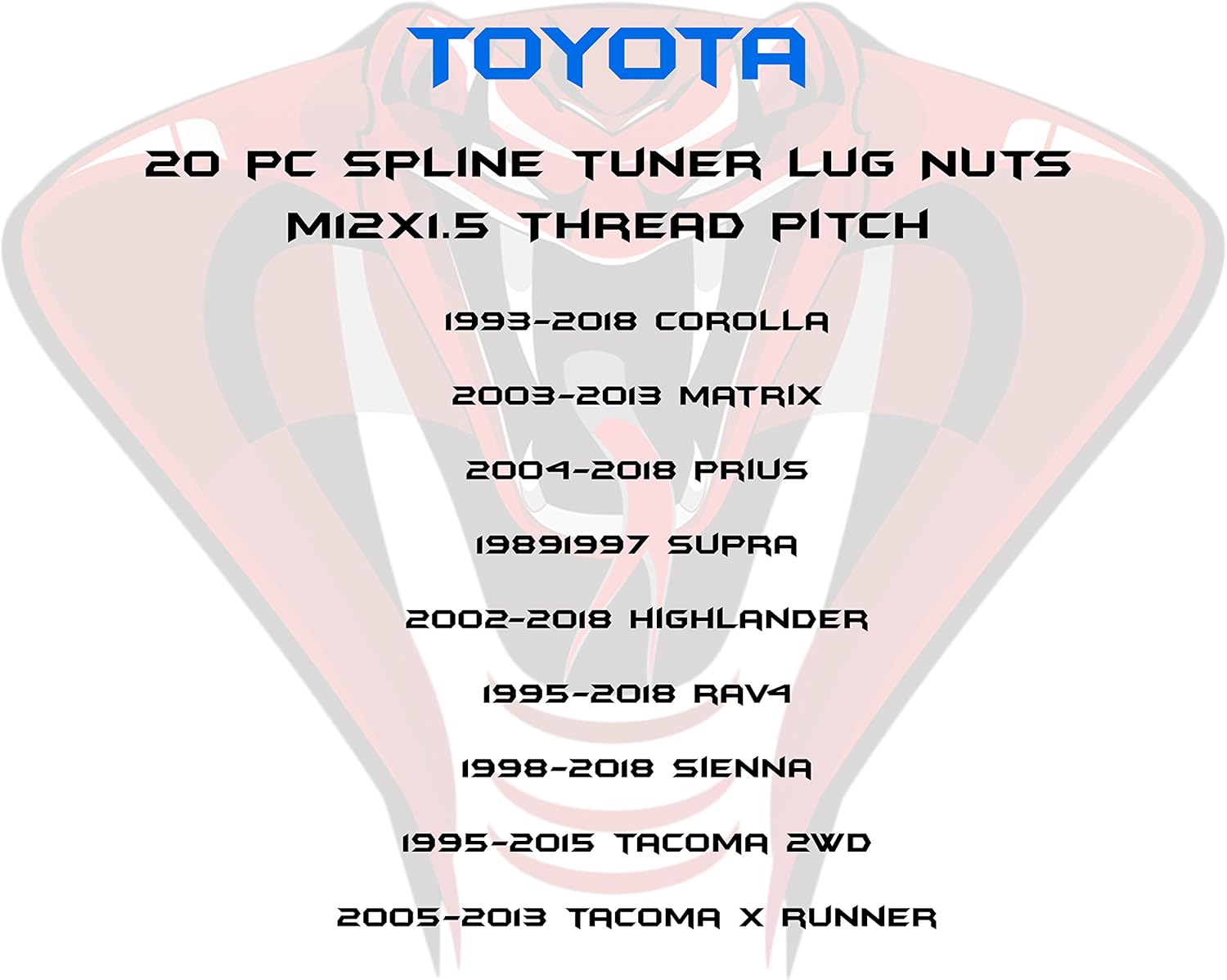 Set of 20 M12x1.5 Spline Red Duplex Lug Nuts Security Socket Keys Included | 12x1.5 Thread Pitch Celica Corolla Camry Avalon Prius