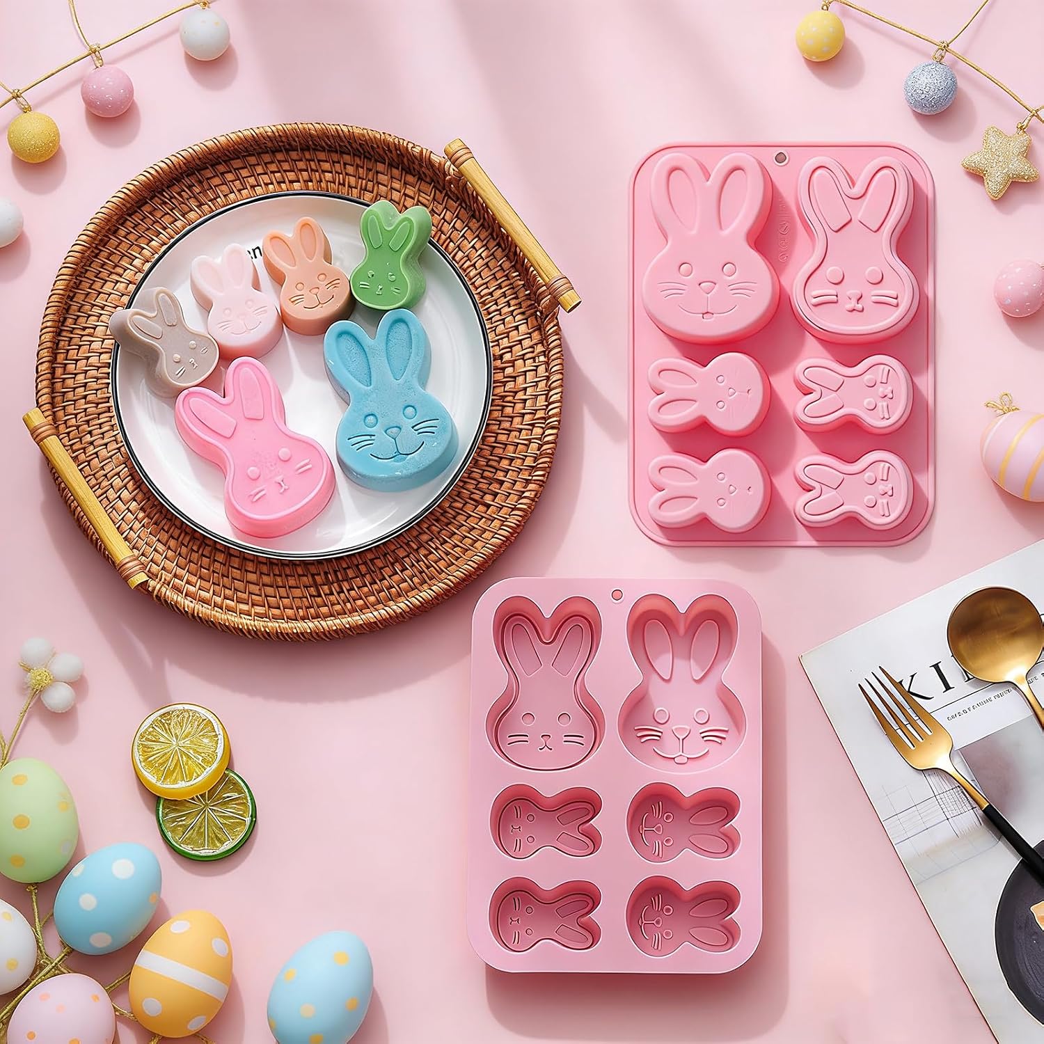 3D Easter Bunny Silicone Mold for Chocolate 2 Pack Large Easter Bunny Molds for Baking Jello Candy Molds Easter Soap Molds for Hot Chocolate Bombs Ice Cube Candle Cupcake Decorations (large bunny) image 3