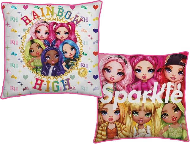 Rainbow High Officially Licensed Square Cushion Pillow | Character World Sparkle Dolls Design Stuffed Pillow Reversible 2 Sided Design | Perfect For Bedroom Décor
