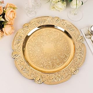 Efavormart 6 Pack Gold Floral Embossed Acrylic Charger Plates With Scall...