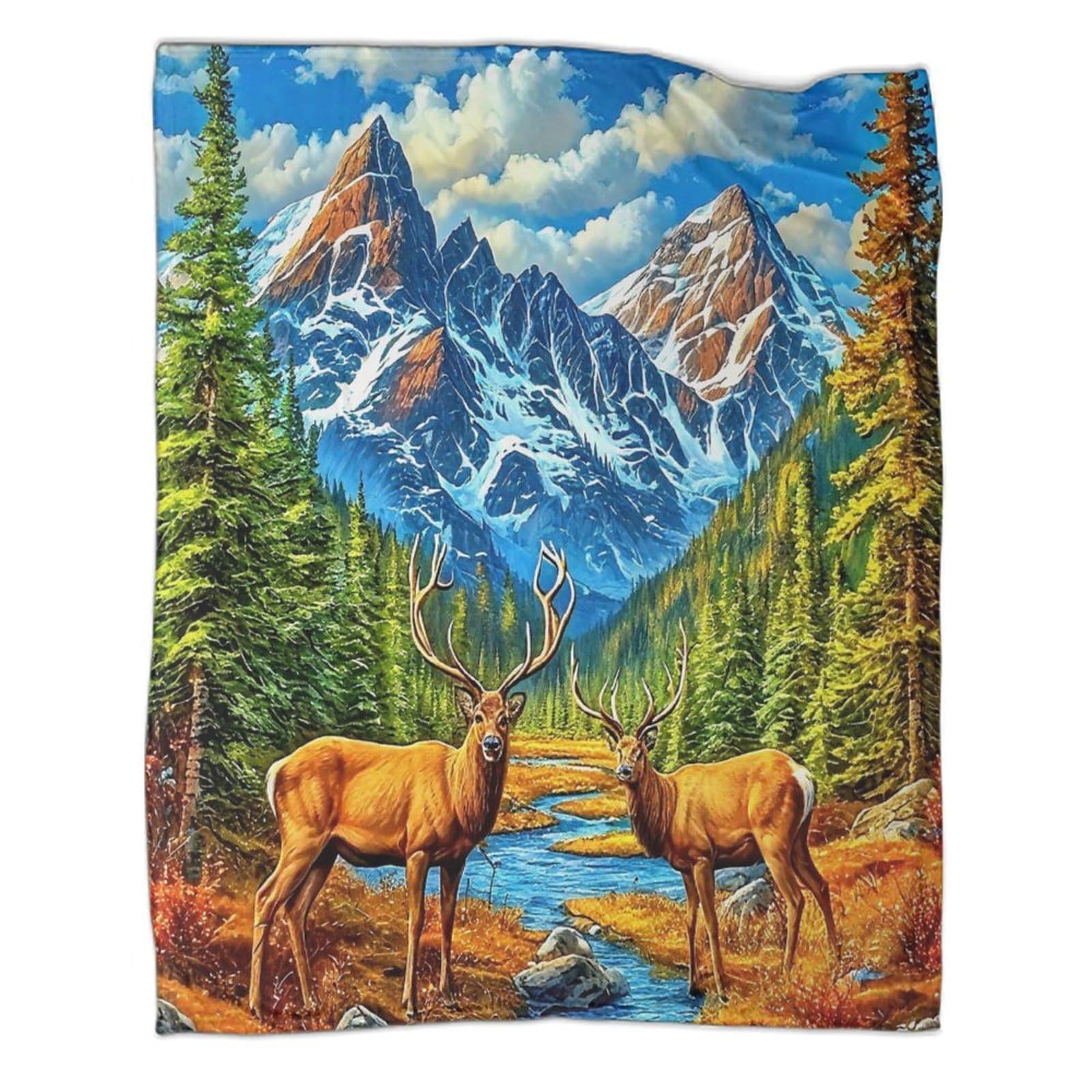 Couverture chaude cerf 3d flanelle légère paysage décoration chambre literie 60x80