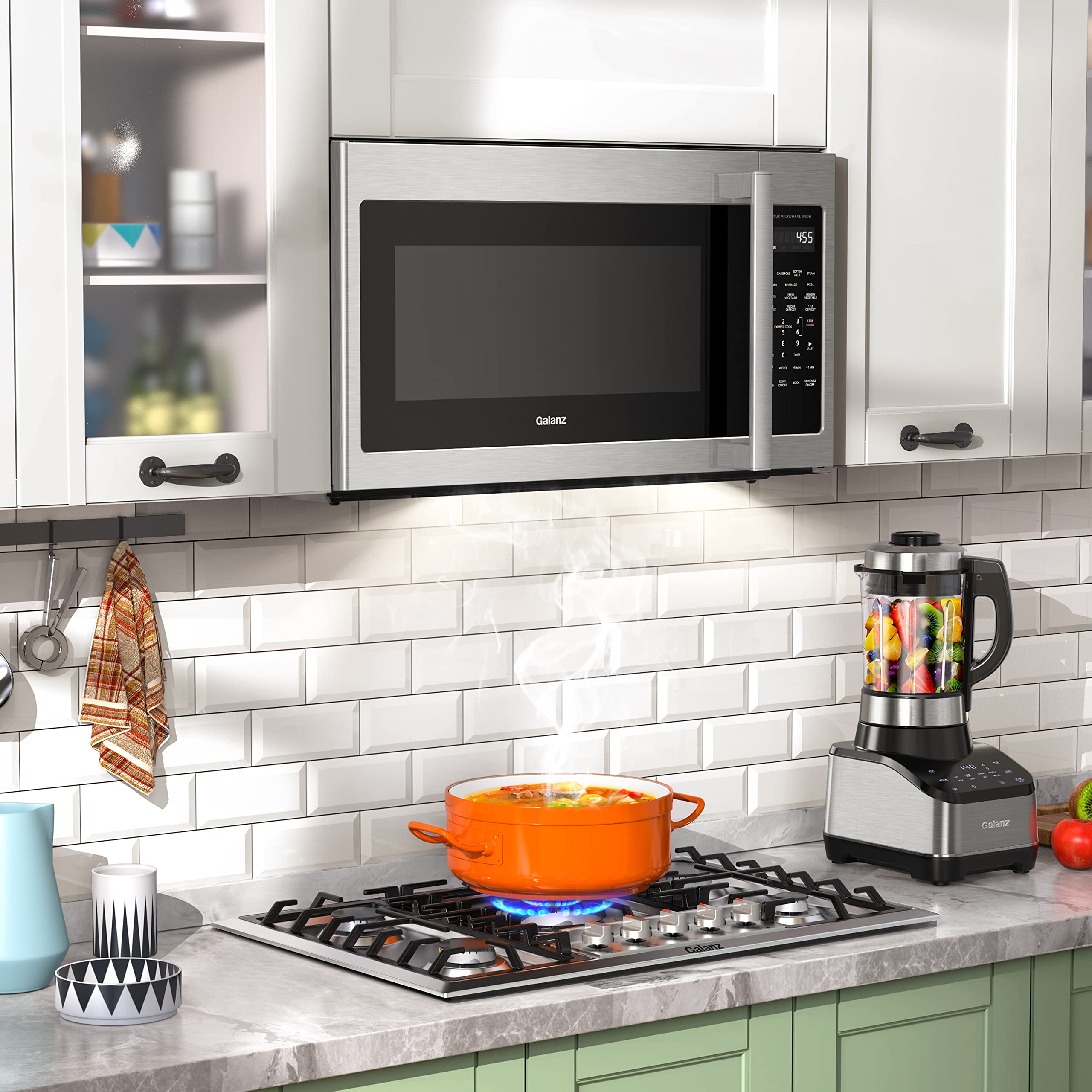 Galanz GLOMJB19S2SWZ-10 Over The Range Microwave, Sensor Cook, True Steam Kit, White LED Display, 1000W/120Volts, Stainless Steel, 1.9 Cu Ft