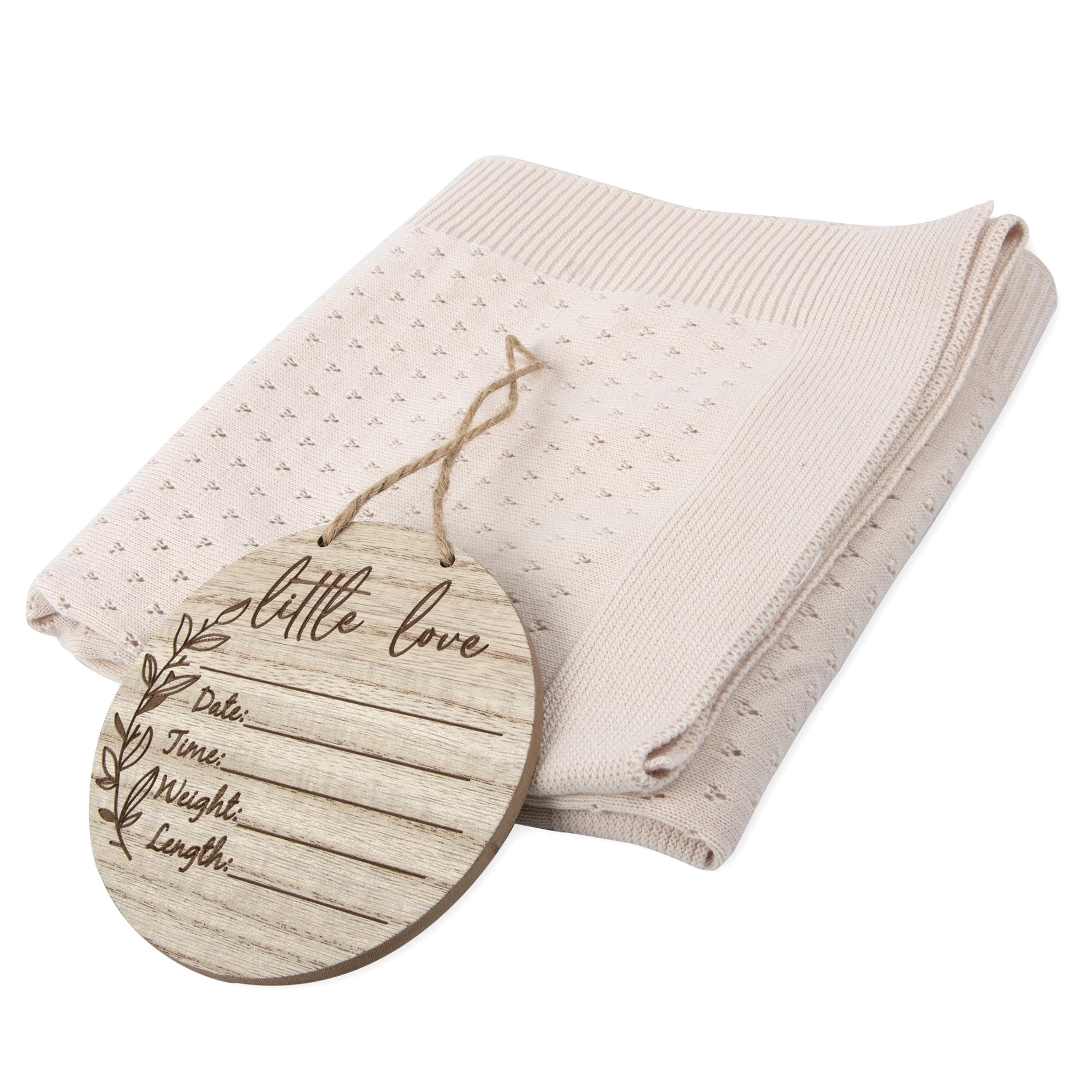 Jessica Simpson Manta de punto de dos piezas para bebé con disco de recuerdo para recién nacidos y bebés (beige)