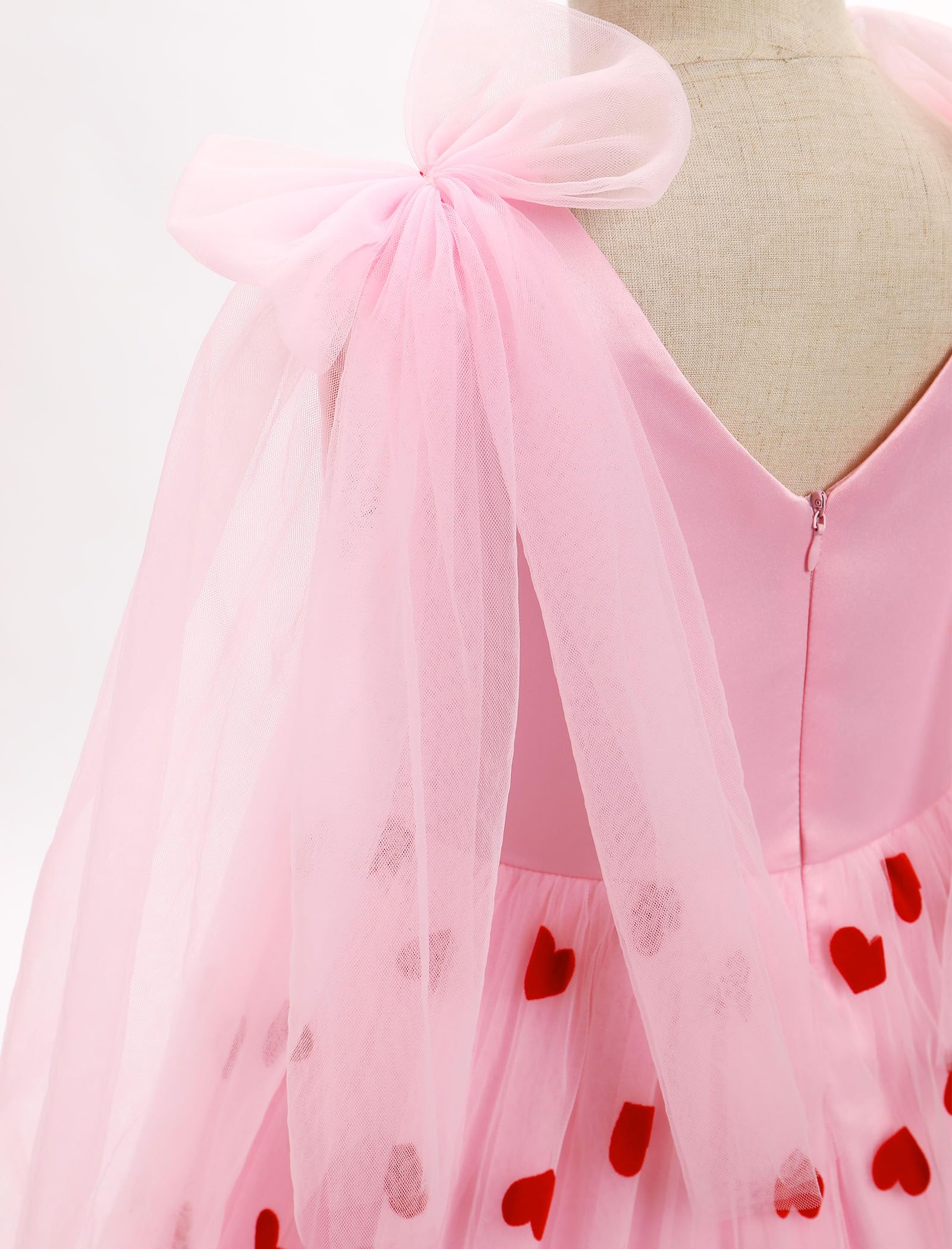 OBEEII Mädchenkleid aus Netzstoff, langärmelig, Erdbeere, Herzen, Kirsche, Tüll, Blumenmädchen, Hochzeit, Festzug, Geburtstag, Partykleid