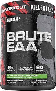 KILLER LABZ Brute EAA Branched Chain & Essential Amino Acids | 6g of Aminos to Accelerate Recovery and Lean Mass Gains 60 Servings (Sour Gummy Worms)