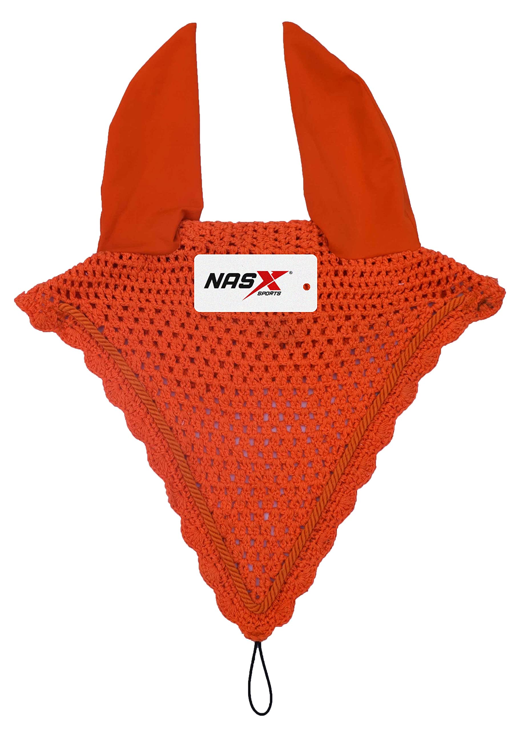 Horse Long Tie Down Fly Hood Fly Veil Ear Bonnet Flyveil Net Handmade Crochet (COB, Orange)