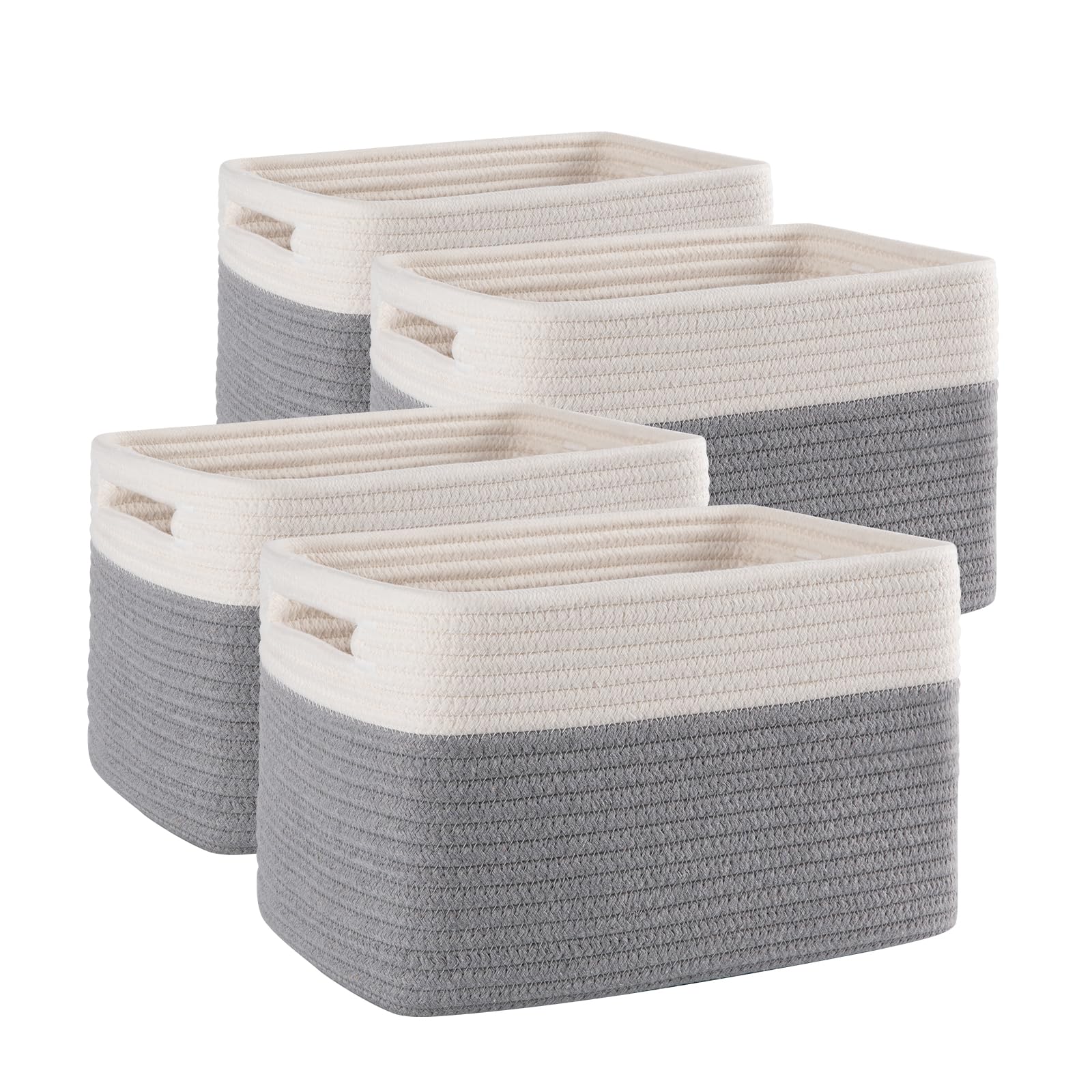SIXDOVE 4 Pack Shelf Baskets for Organizing Home - Perfect for Toys, Books, and Clothes, Versatile Woven Storage Baskets with Handles, Durable Cube Storage Bins, 12.7''L x9''W x7.8''H, Grey and White
