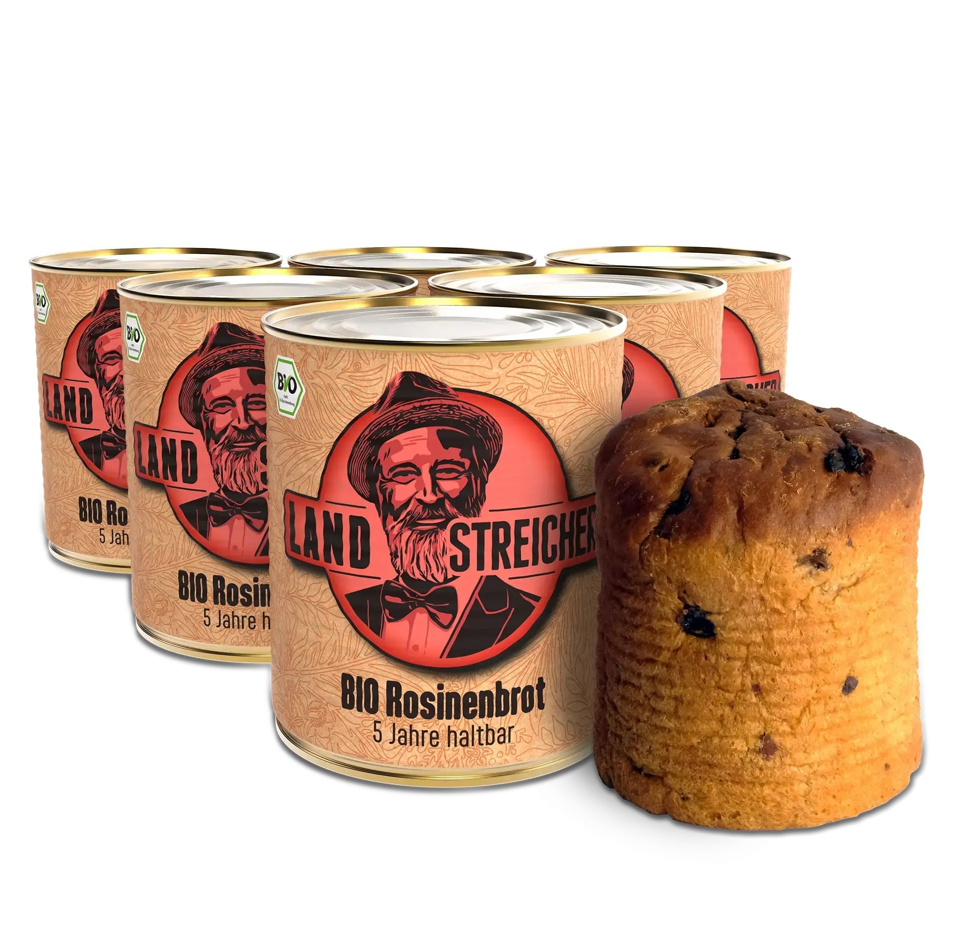 LANDSTREICHER BIO Dosenbrot, Rosinenbrot, 5 Jahre haltbar, 6er Pack (6 x 340g)