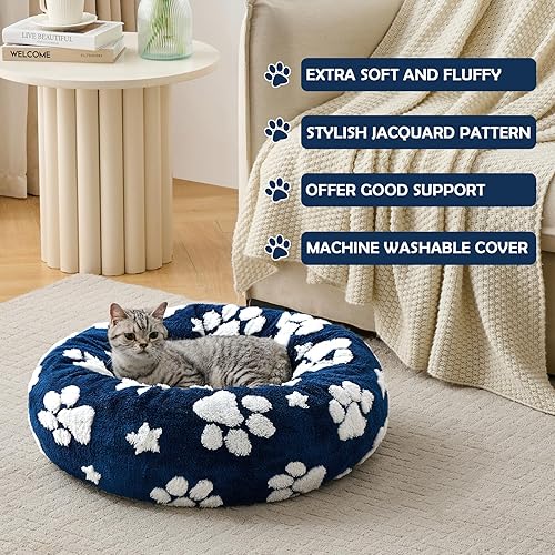 Miniatura 3 de Camas de relajación en forma de rosquilla para perros pequeños, camas redondas calmantes para gatos de interior, linda cama de mascotas con textura