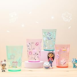 Zak Designs DreamWorks Gabby\'s Dollhouse Nesting Tumbler Set for At Home, 14.5oz Non-BPA Plastic Cups, 4-Pack (Gabby, Pandy Paws, Cakey Cat, Mercat, Kitty Fairy, Baby Box)