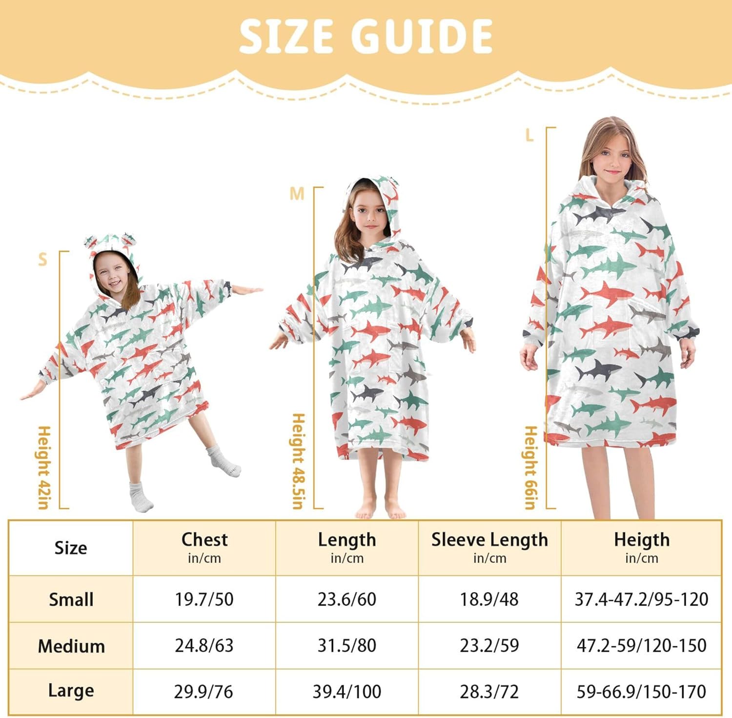 Shark Cute Kids Wearable Blanket Hoodie with Pocket and Sleeves for Toddlers, Cute Hoodies Girls Boys B0403682
