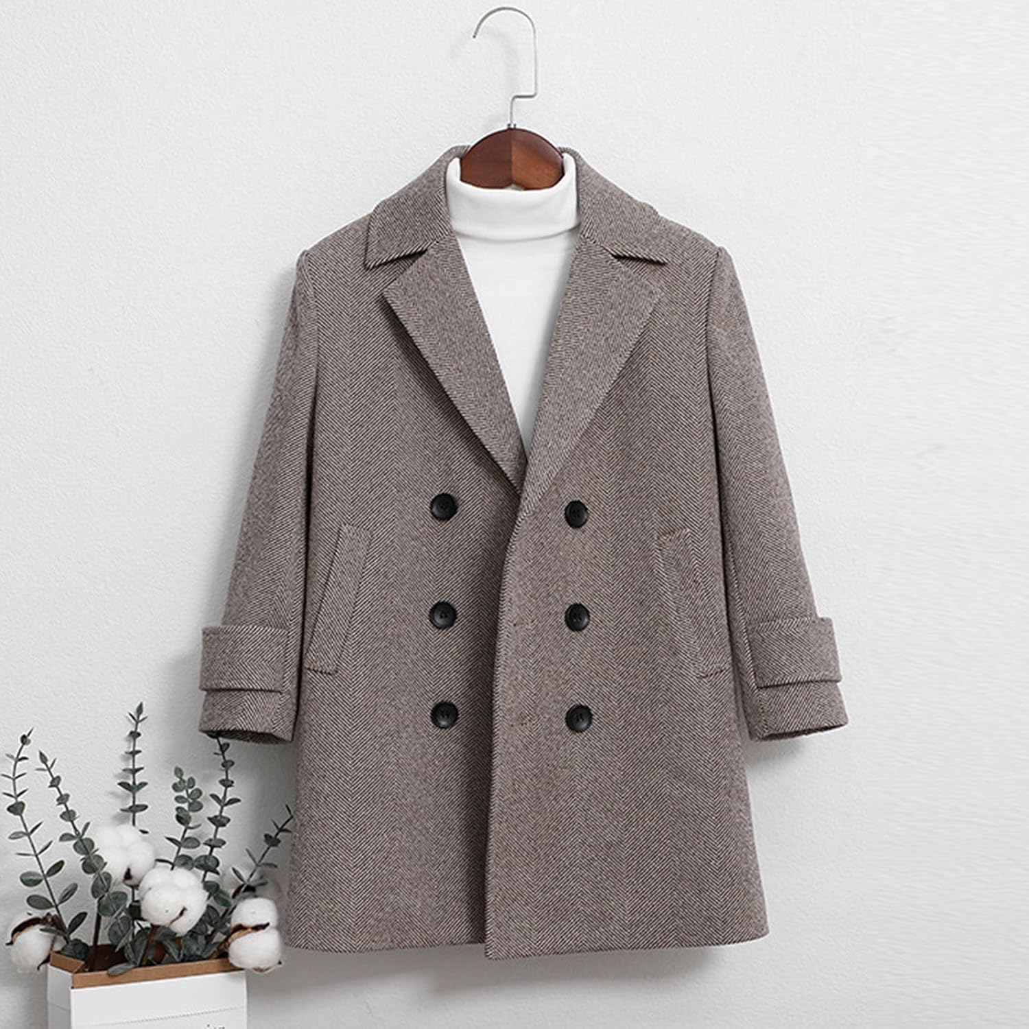 Boys Wool Trench Coat Double Breasted Dress Coats Winter Warm Windbreaker Overcoat for Kids 1-15 Years