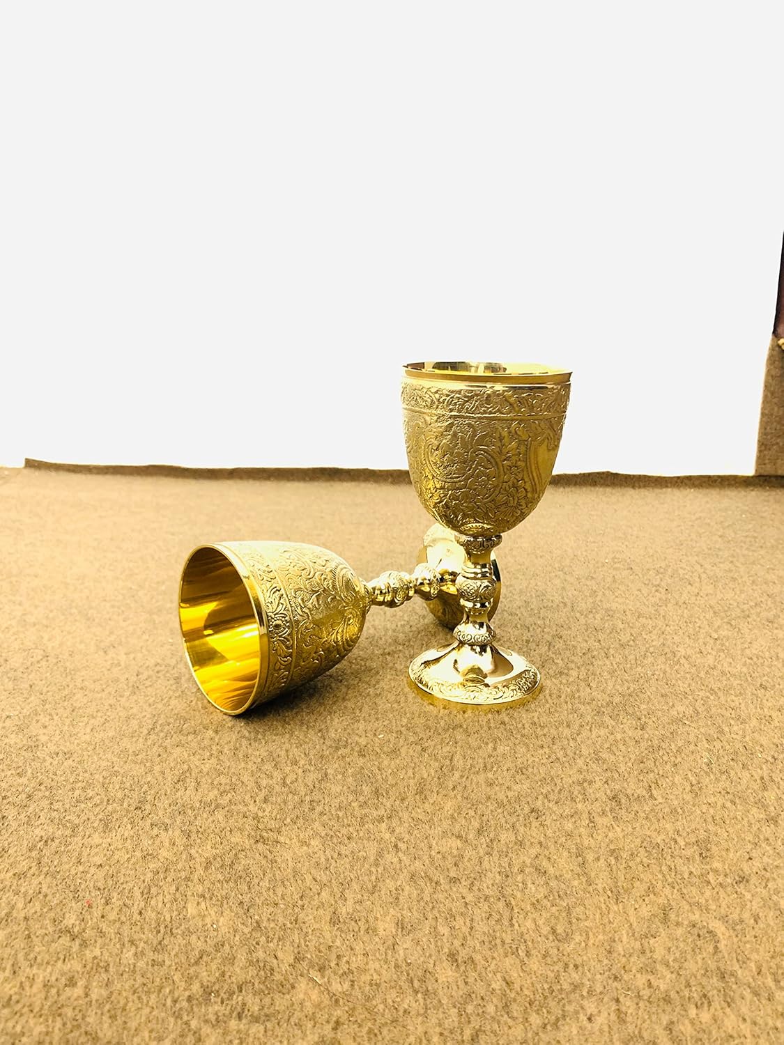Goblet Brass Engraved Design Wine Cup Vintage Handmade Brass King's Royal Chalice Embossed Cup 6 inch Goblet