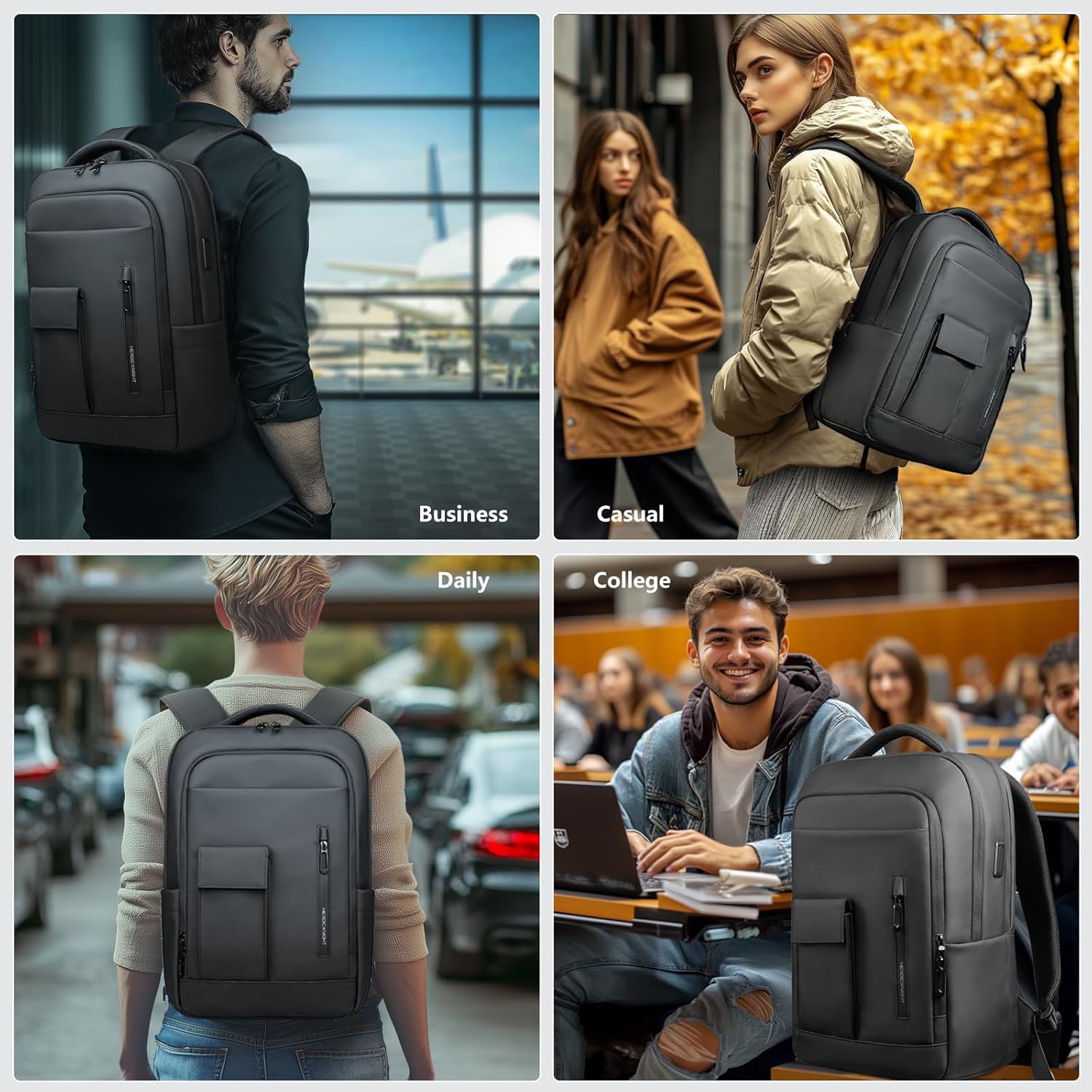 Laptop Backpack for Men, 16 Inch Travel Business Backpack with USB Charging Port, Anti Theft Commuter Work backpack, Water Resistant Computer Bag Bookbag for College Weekender, Black - Image 8