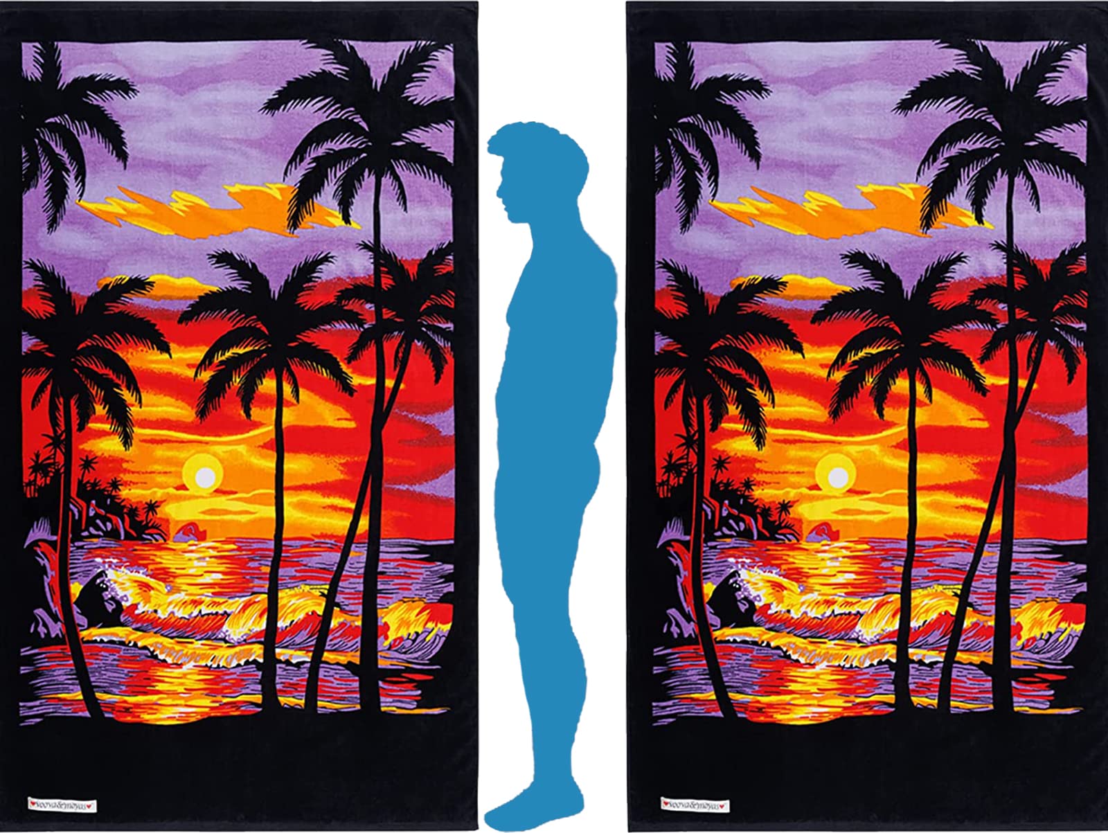 VOOVA & MOVAS Beach Towels 2 Pack, 33" X 65", 100% Cotton, Lightweight Pool Towels for Men and Women - Soft and Absorbent Swim Towels for Adult | Teens, Palm Sunset