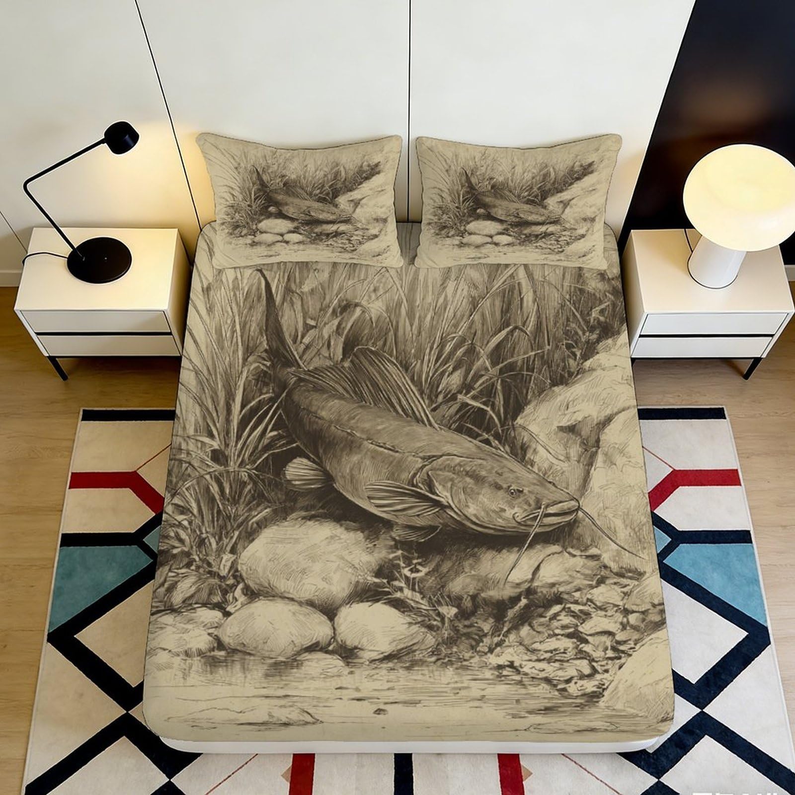 3D Printed Panda Fitted Sheet Microfiber Deep Pocket Bedroom Bedding Panda Mattress Fitted Cover Non-Slip Full Wrap Washable 140x200x25cm