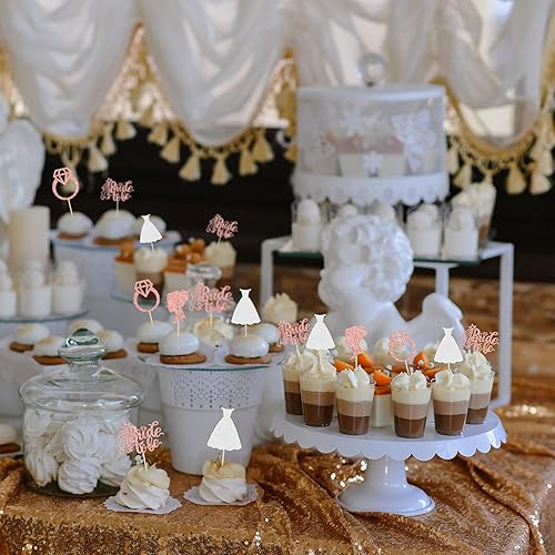 Miniatura 7 de Gyufise Paquete de 24 adornos para cupcakes con purpurina de oro rosa con anillo de corazón, para despedida de soltera, bodas, compromisos,