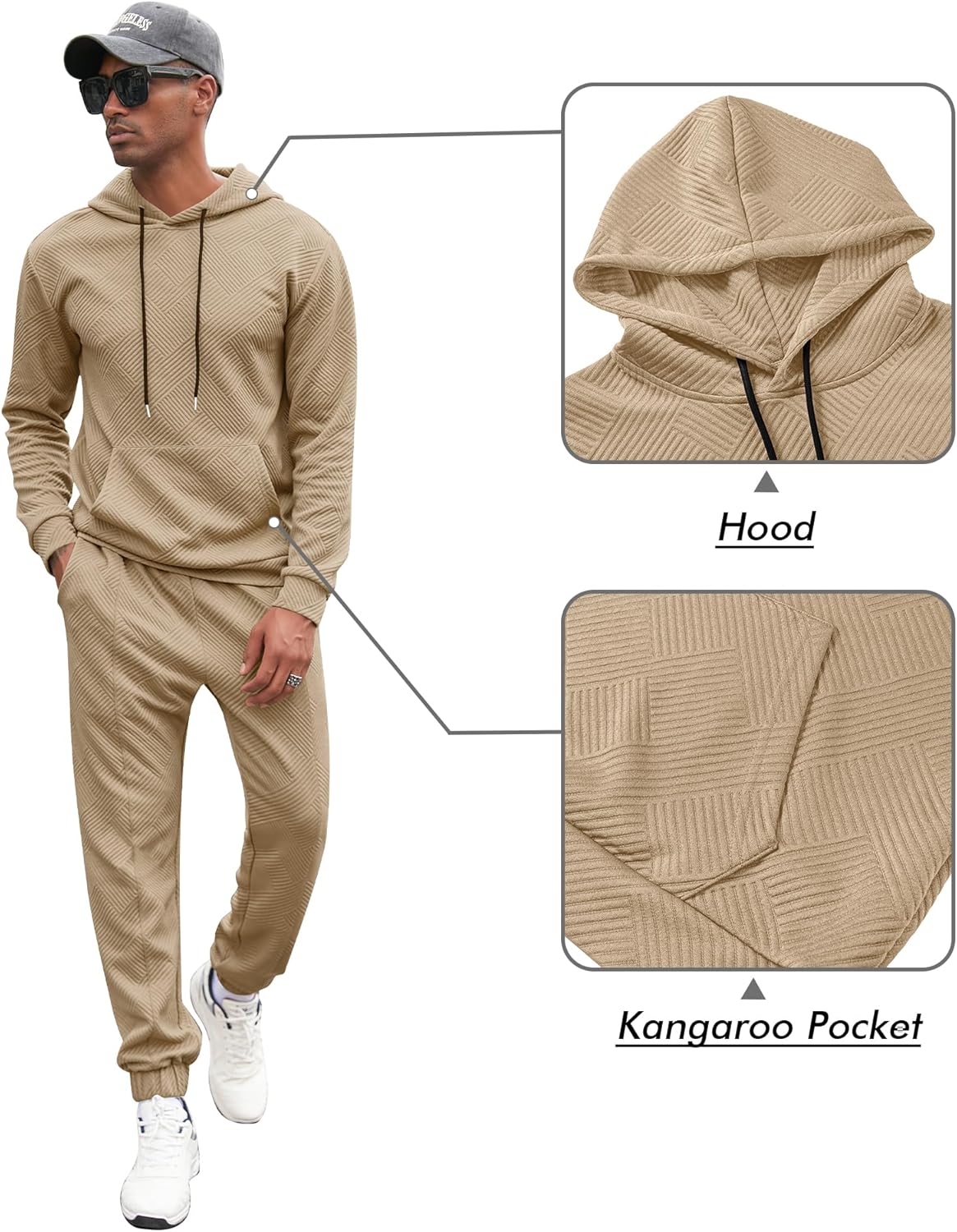 Babioboa Mens 2 Piece Sweatshirt Jacquard Sweatsuit Outfits Hoodie& Casual Joggers Sweatpants Set Tracksuit - Image 4