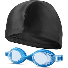 2-Piece SET Bonnet Children's Swimmer Glasses Kids Plus Waterproof Swimming Pool Sea Glasses 1115