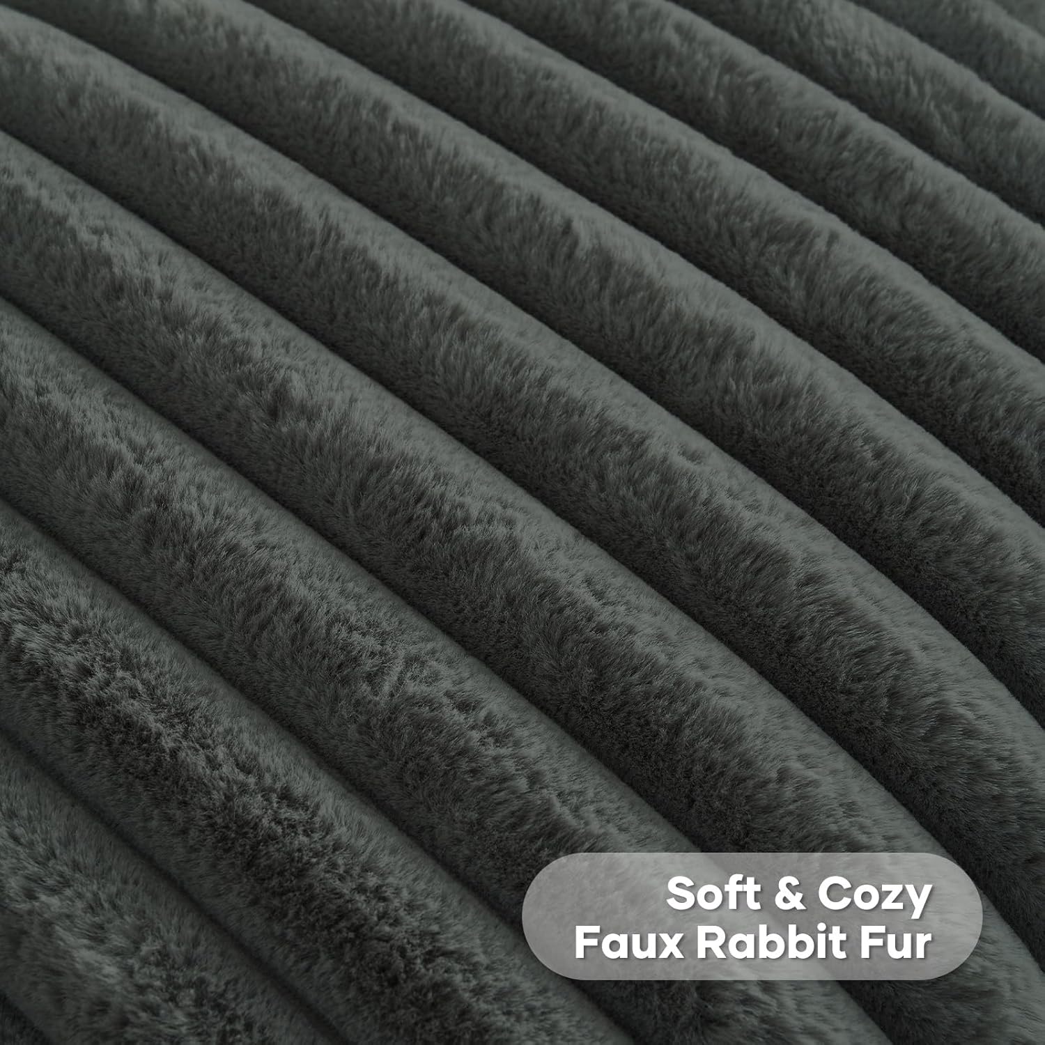 FUTEI Dark Grey Throw Pillow Covers Set of 2, 18x18 Inch Soft Faux Rabbit Fur Striped Texture Cushion Cases, Modern Decorative Couch Pillows for Living Room Bed - Image 2