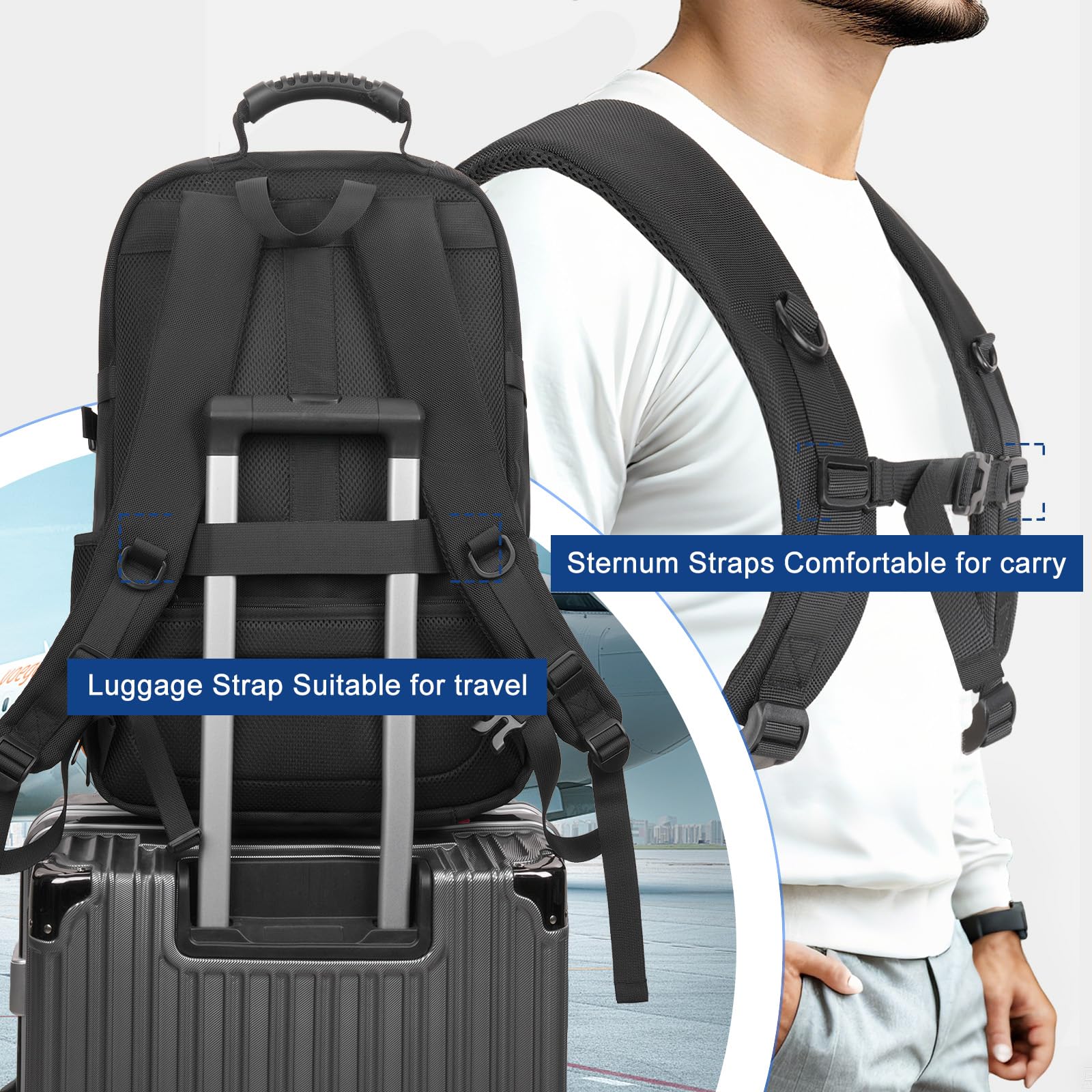 MOSISO Plecak na laptopa 46.7 cm z portem ładowarki USB, przyjazny dla TSA, plecak podróżny, zatwierdzony przez linie lotnicze, na co dzień, do pracy, na uczelnię, bardzo duża torba na komputer dla